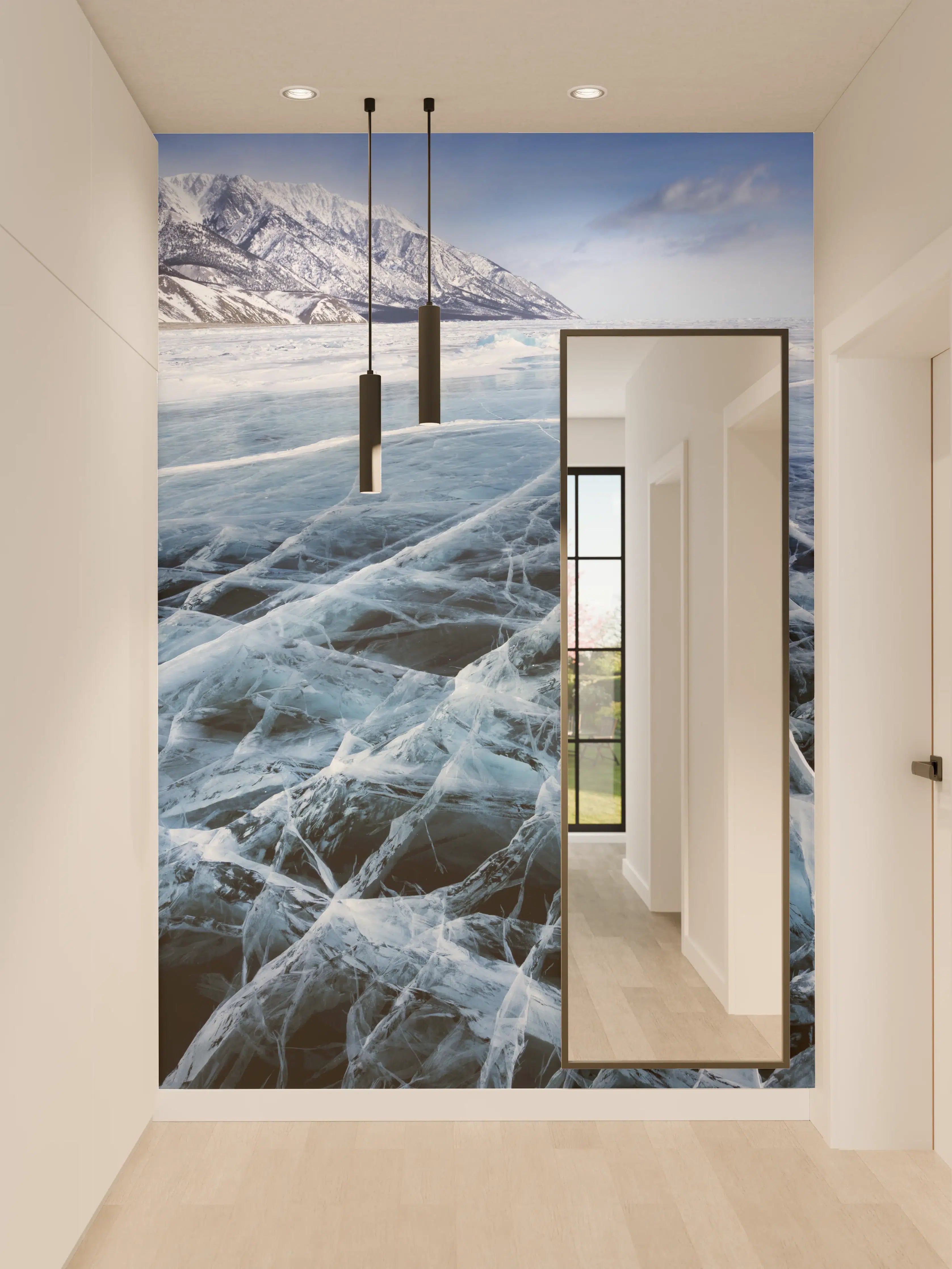 Wandverkleidung Flur - Eisfläche im Winter mit Bergblick