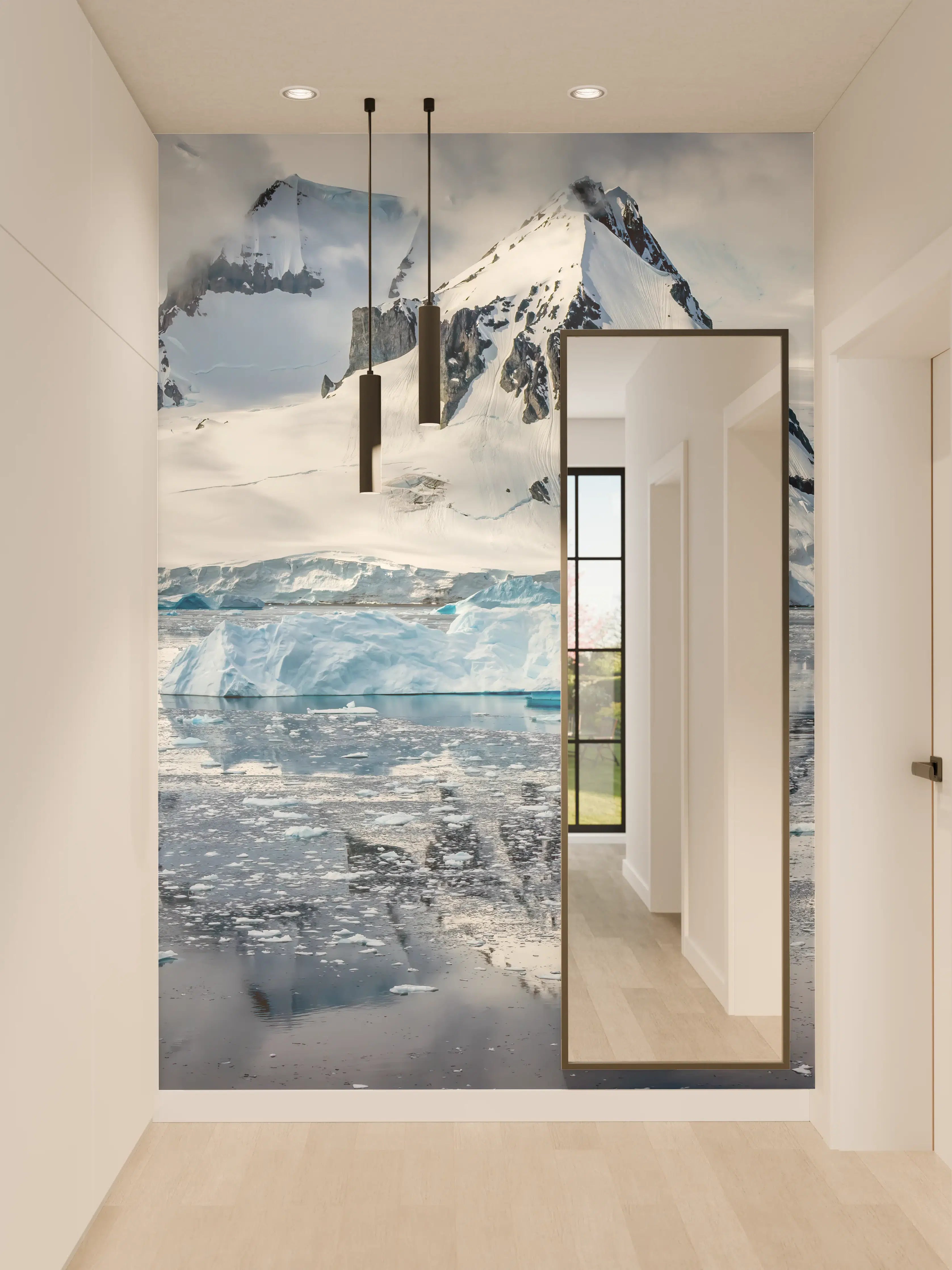 Wandverkleidung Flur - Eisige Polar-Landschaft mit Berggipfeln