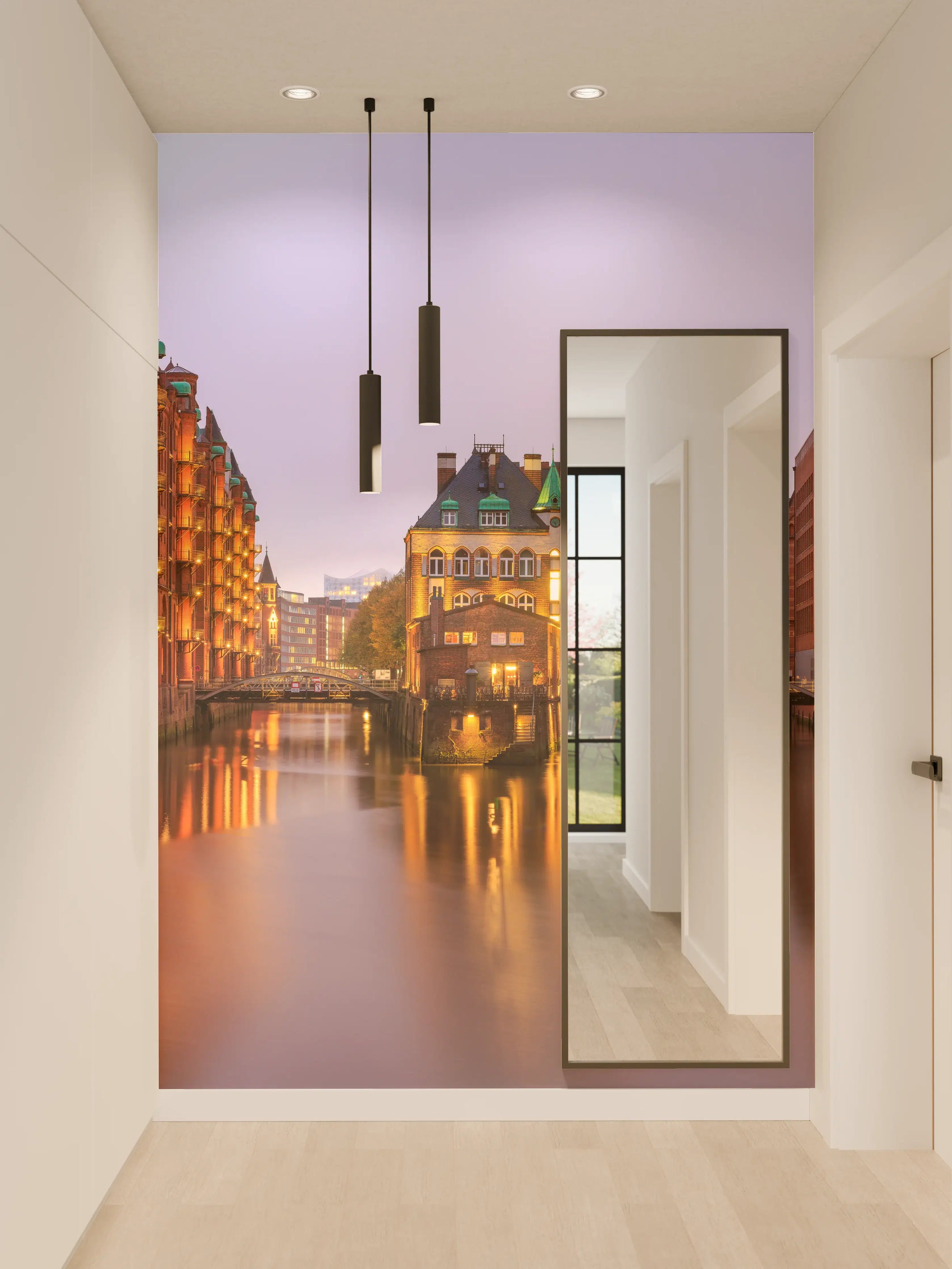 Wandverkleidung Flur - Elbe Hamburg im Nacht