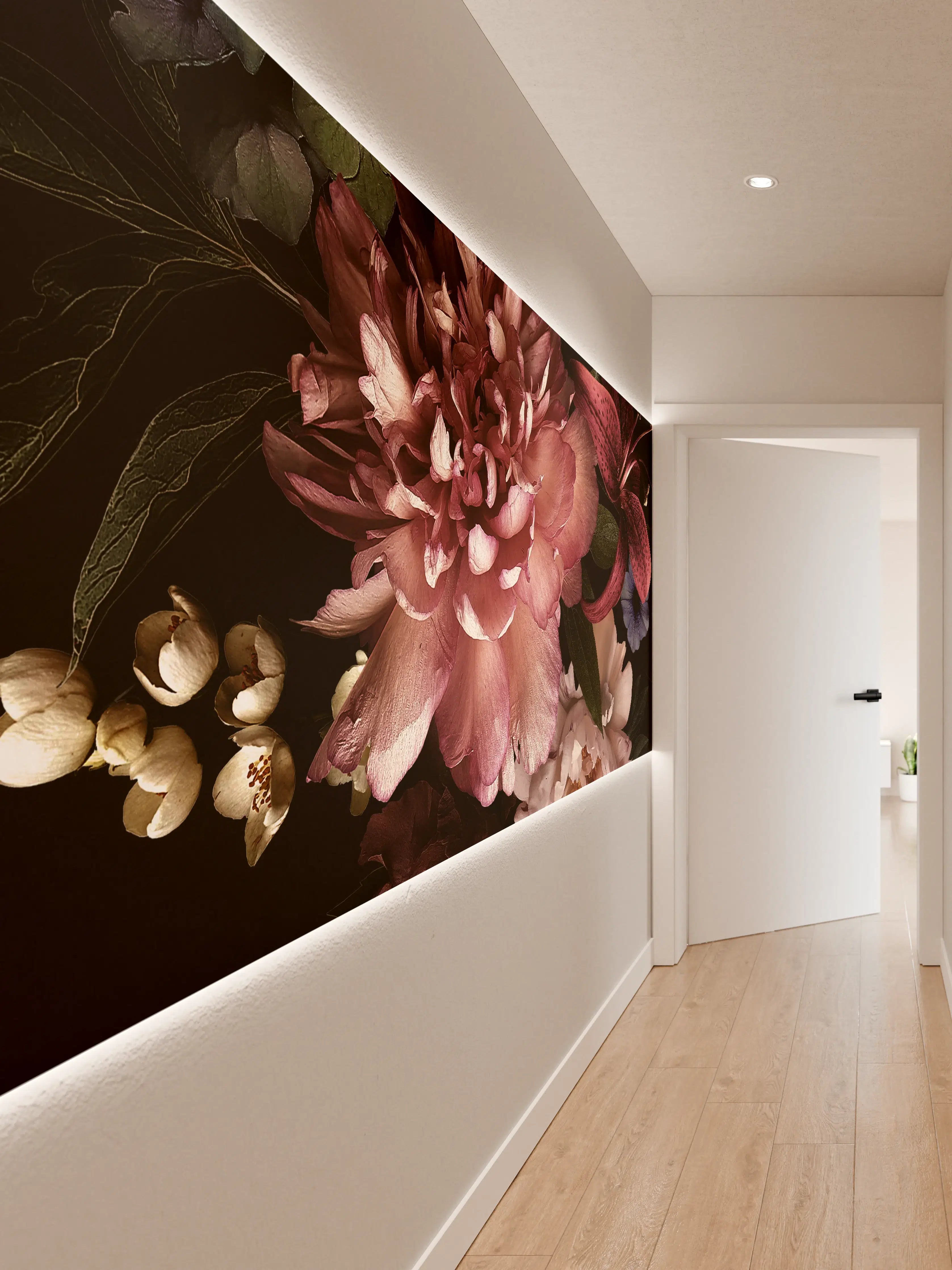 Wandverkleidung Flur - Elegant Blumenstrauß in dunklem Hintergrund