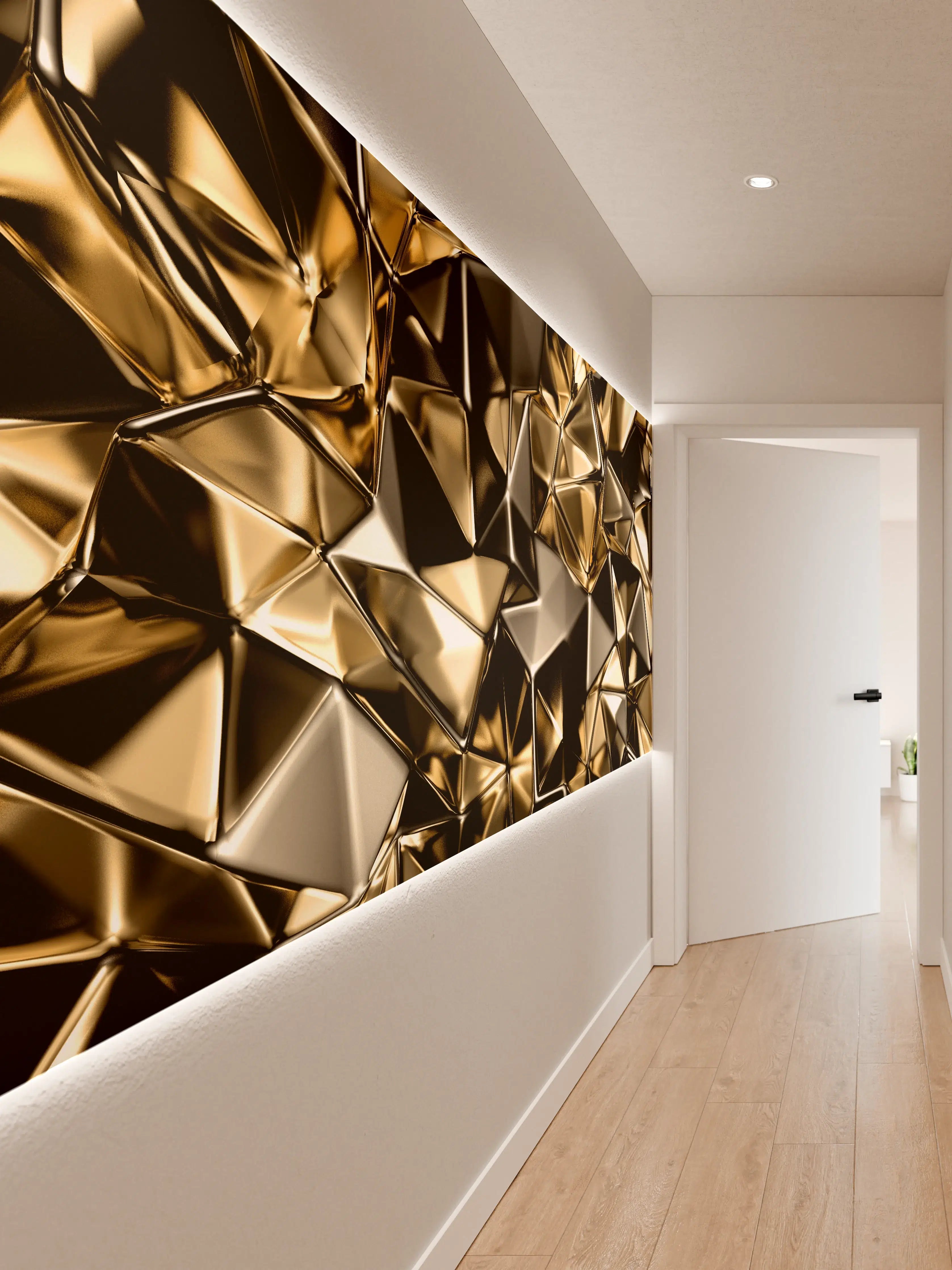 Wandverkleidung Flur - Elegant Goldene 3D-Muster