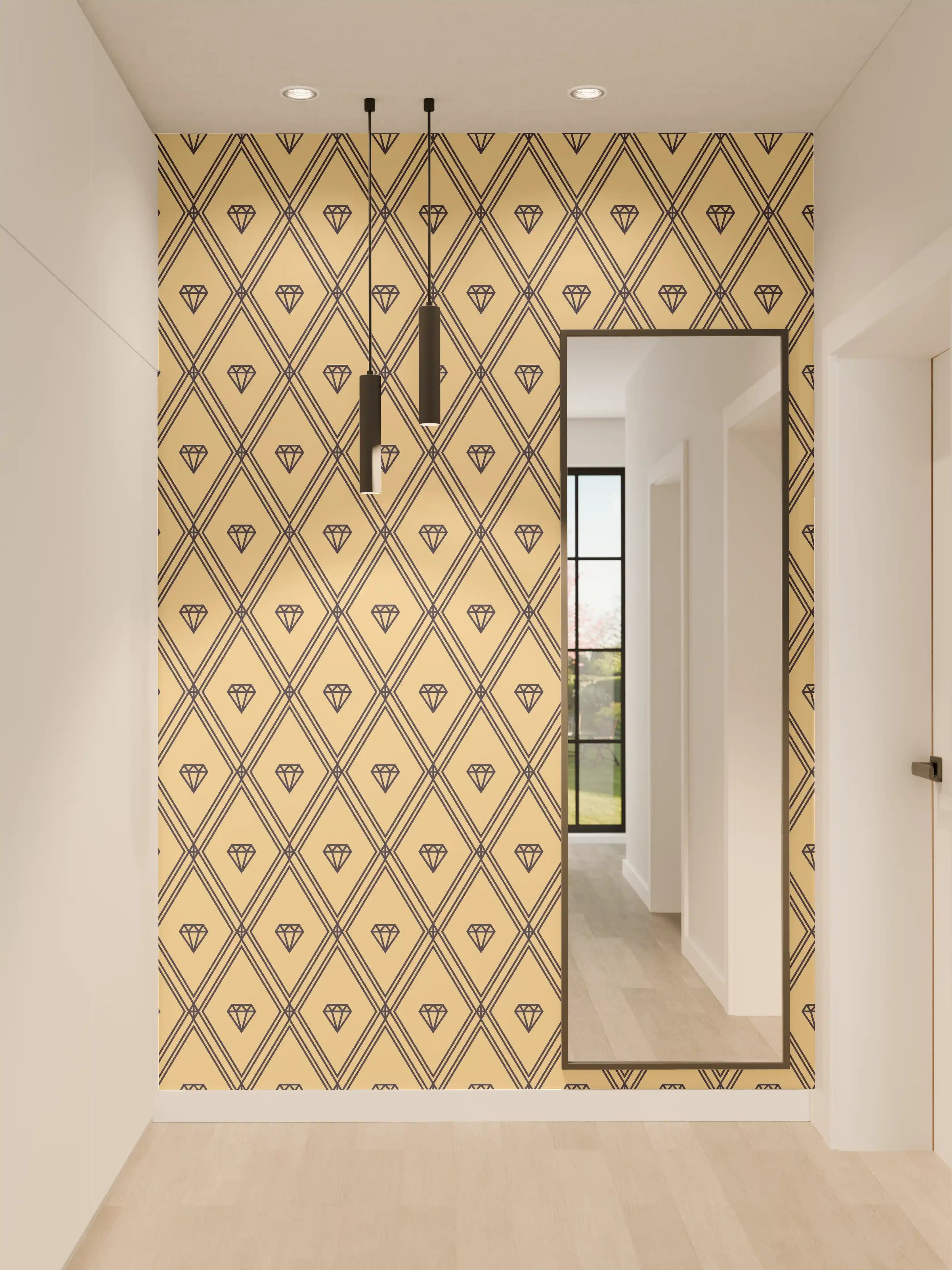 Wandverkleidung Flur - Elegant Goldene Diamant-Muster Wandgestaltung