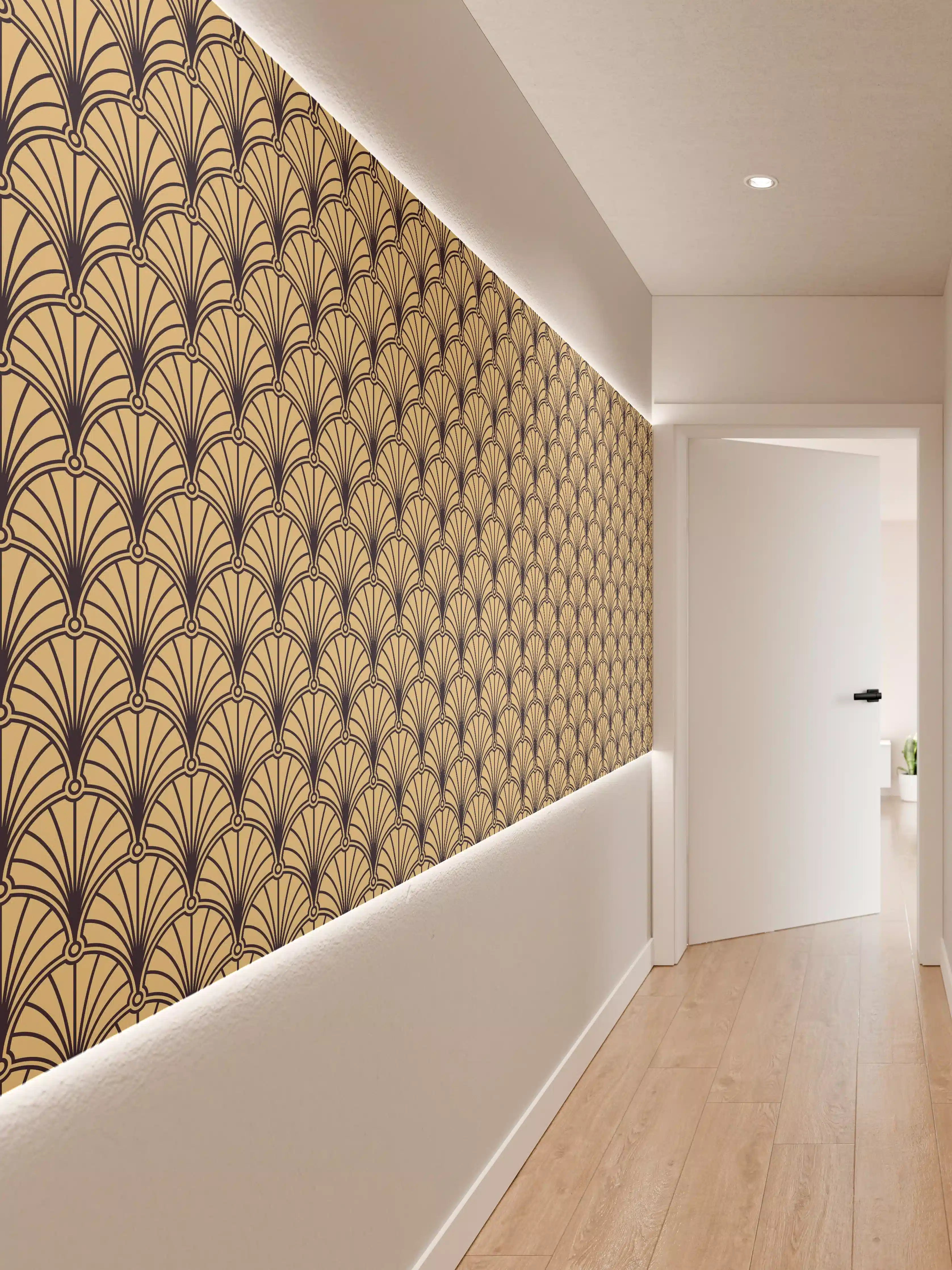 Wandverkleidung Flur - Elegant Tapetenmuster in Gold und Blau