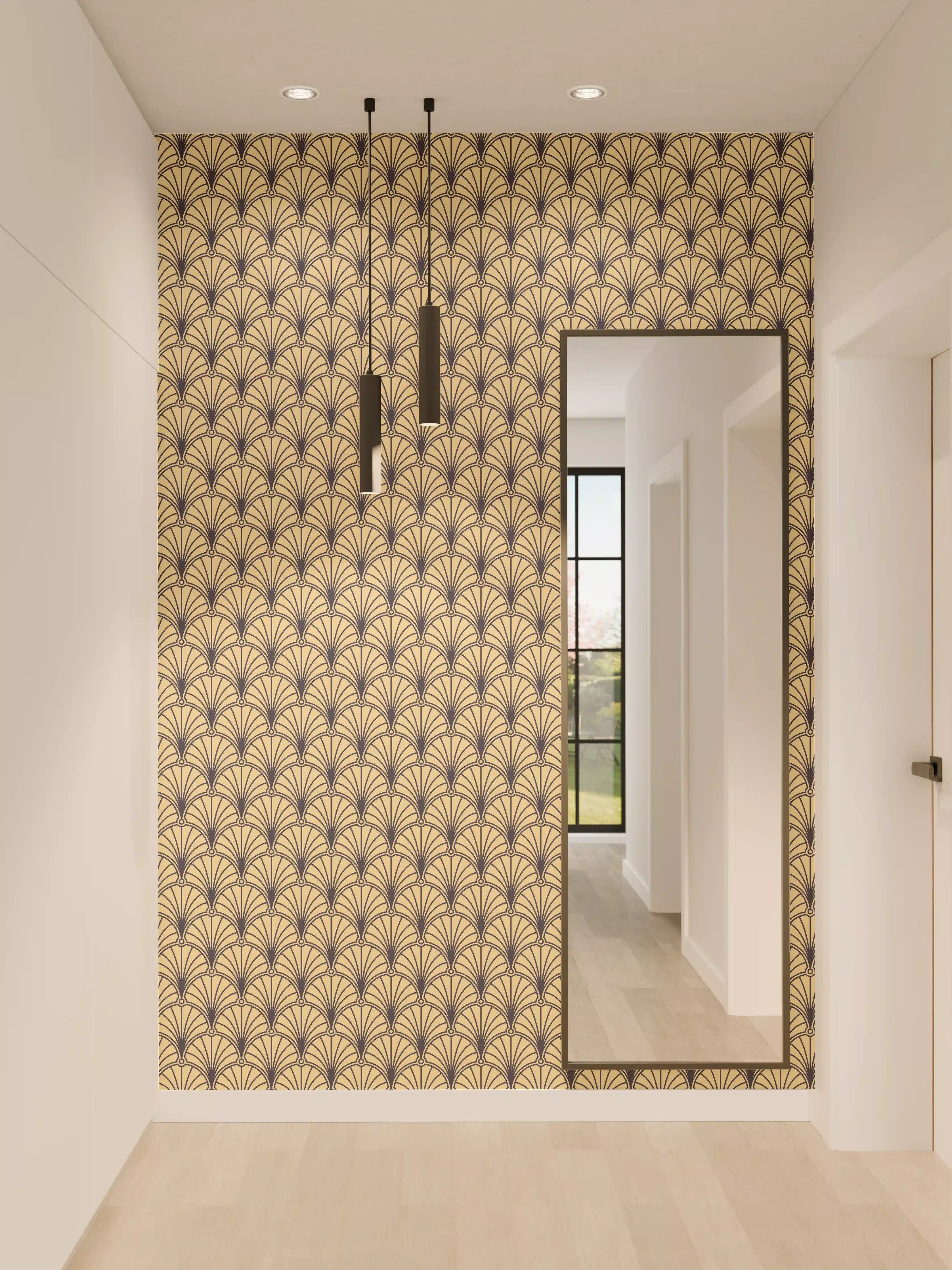Wandverkleidung Flur - Elegant Tapetenmuster in Gold und Blau