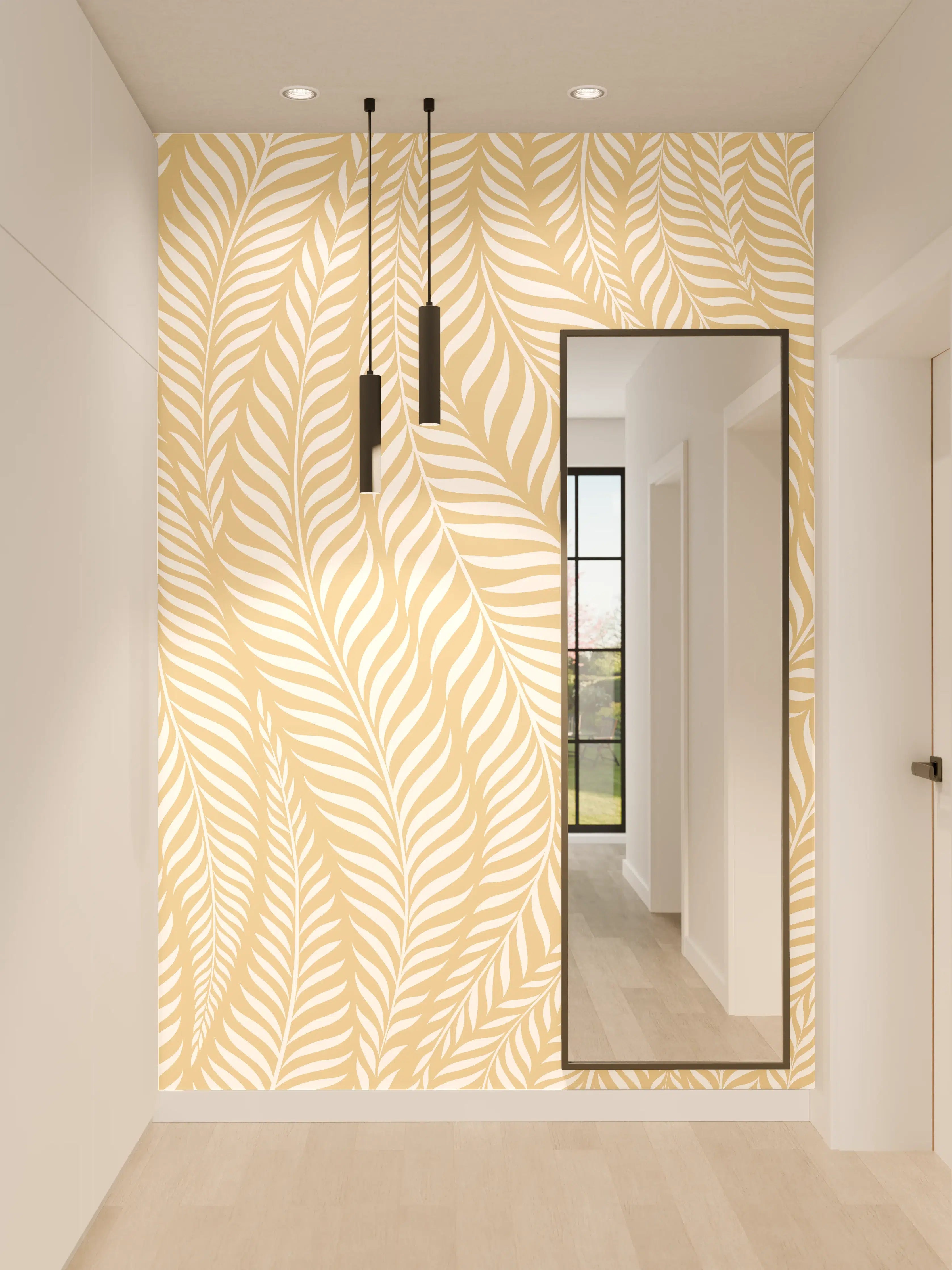 Wandverkleidung Flur - Elegant beige Feather Pattern Wallpaper