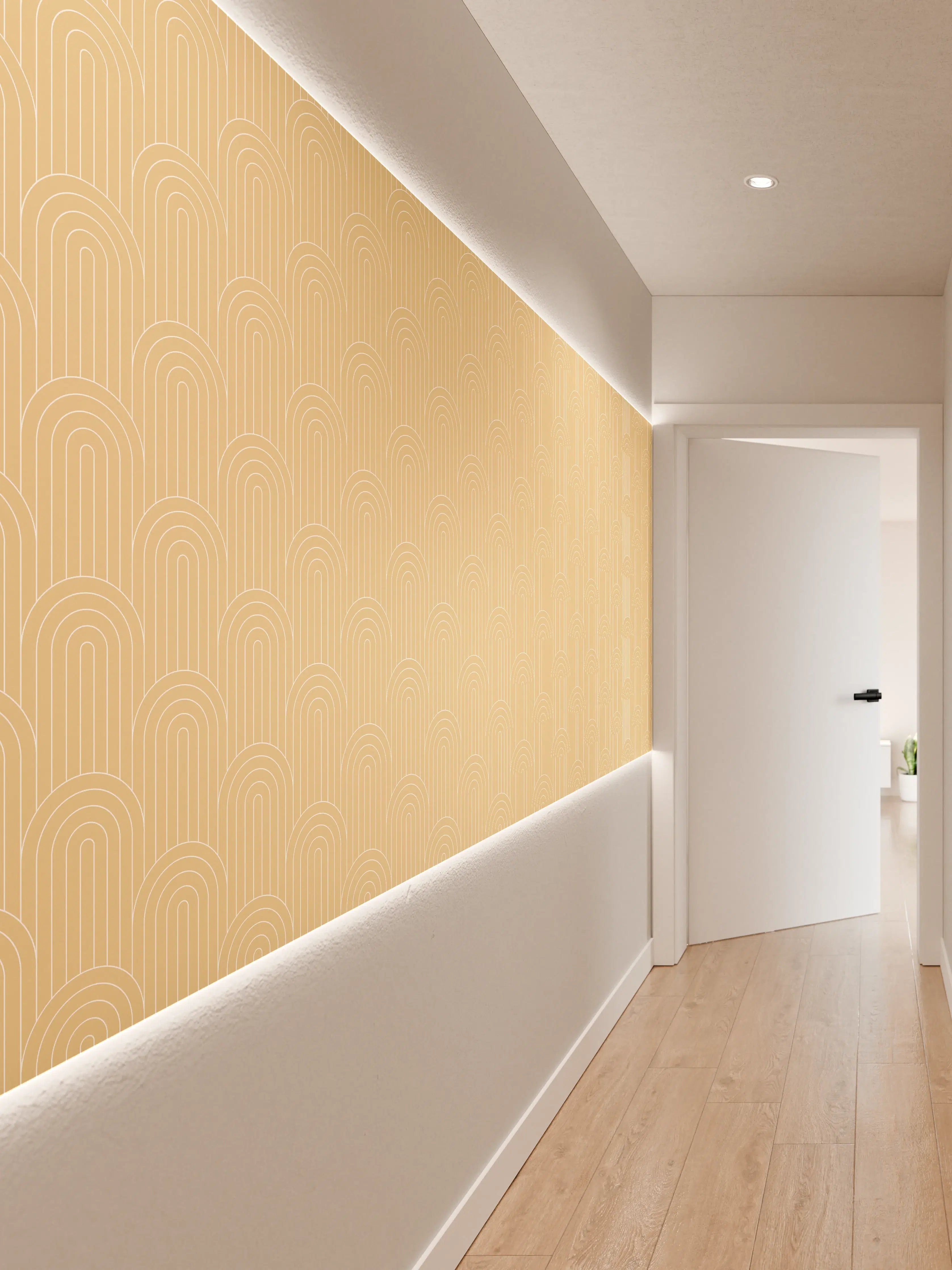 Wandverkleidung Flur - Elegant beige Musterwand mit dezenten Linien