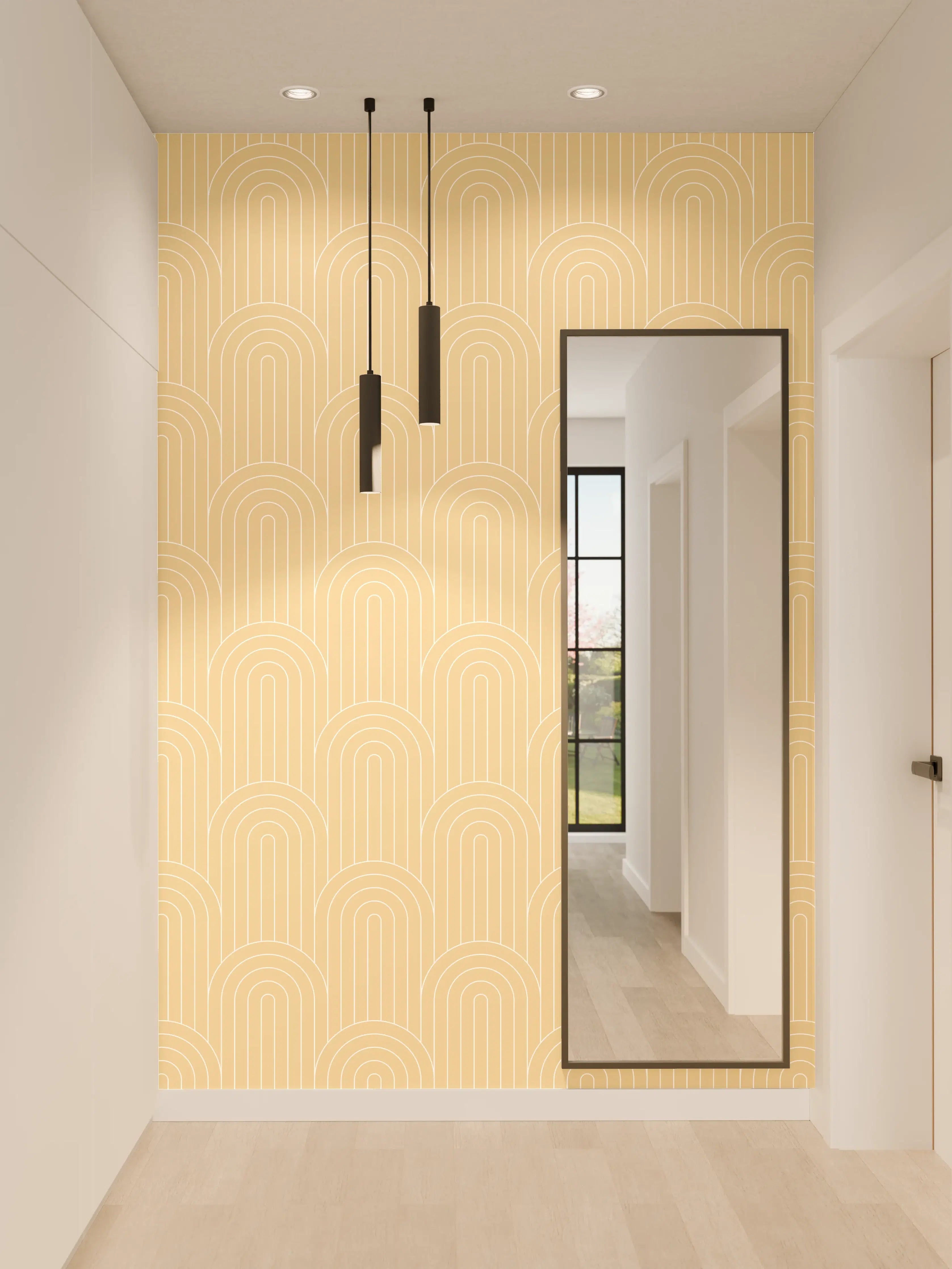 Wandverkleidung Flur - Elegant beige Musterwand mit dezenten Linien