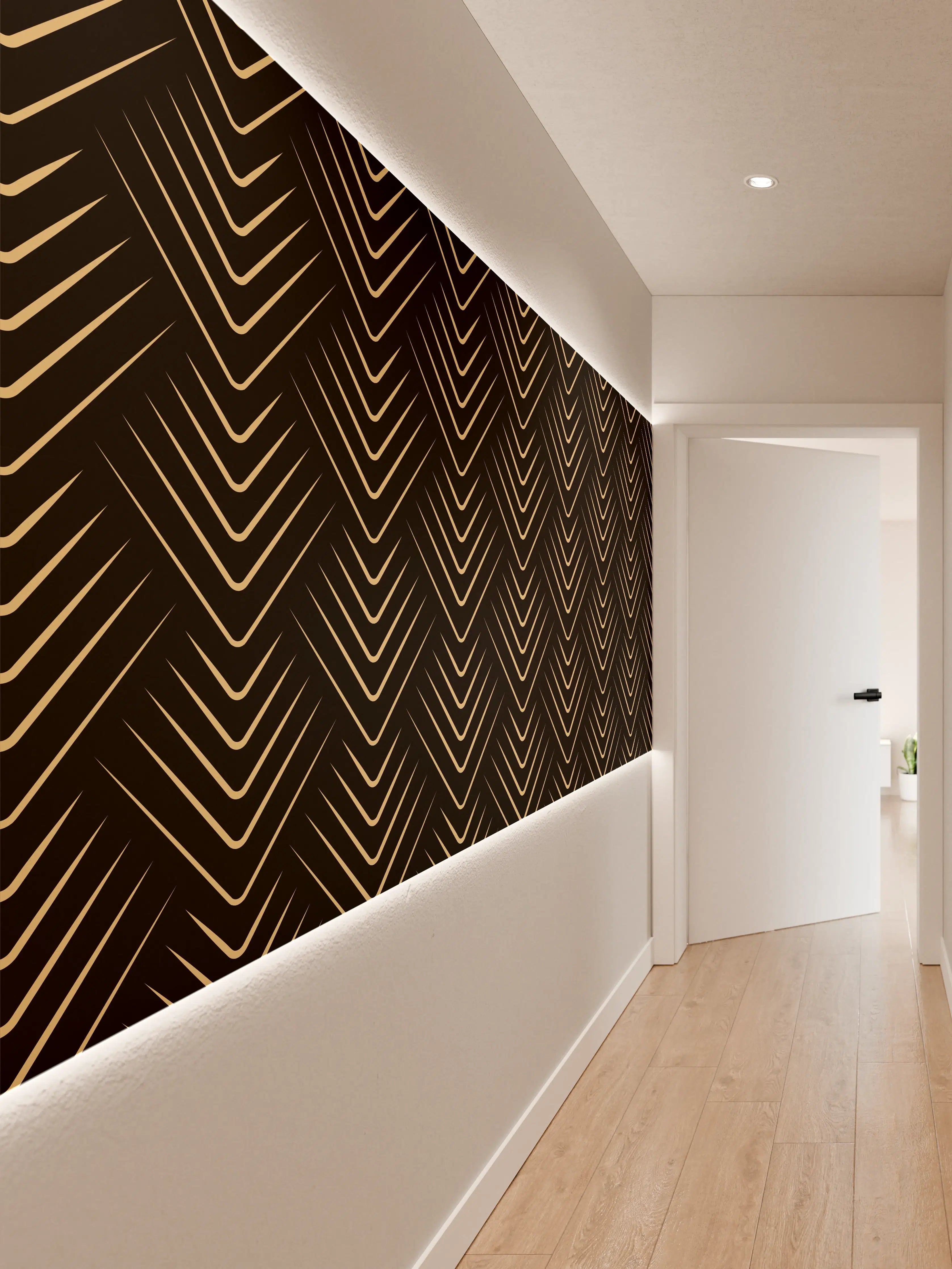 Wandverkleidung Flur - Elegant goldene Art Deco Muster