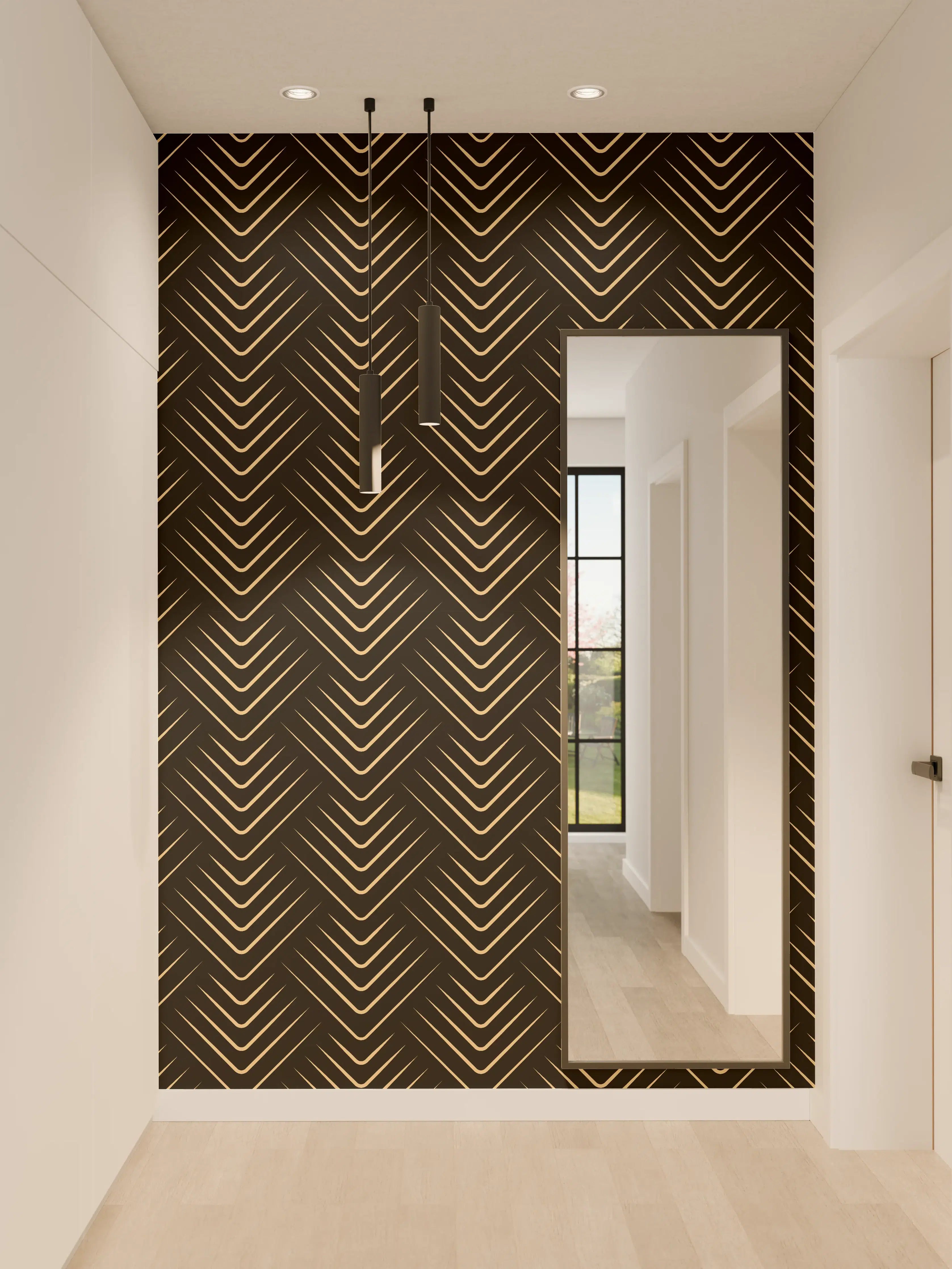 Wandverkleidung Flur - Elegant goldene Art Deco Muster