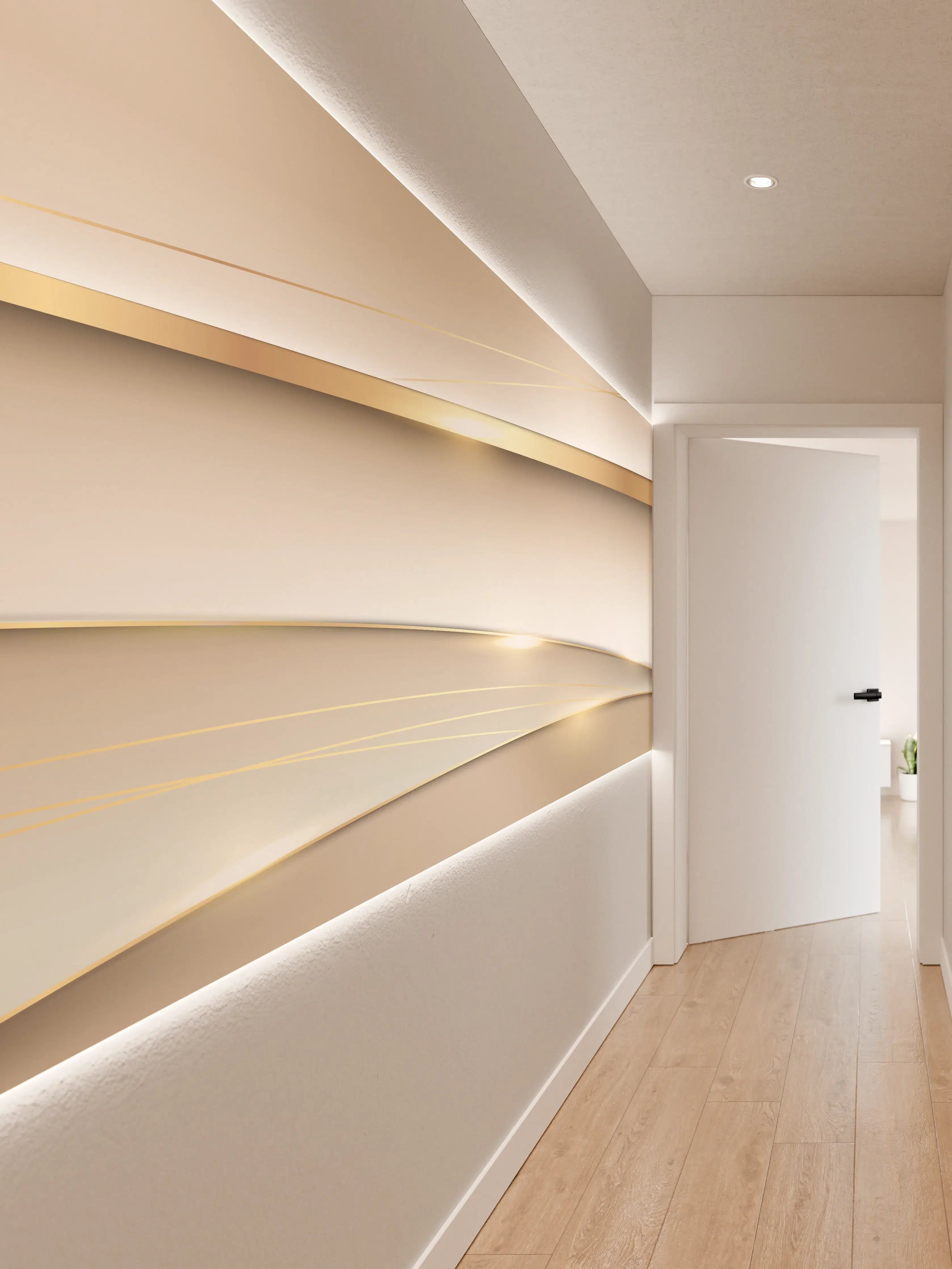 Wandverkleidung Flur - Elegante Abstrakte Goldweiß Design