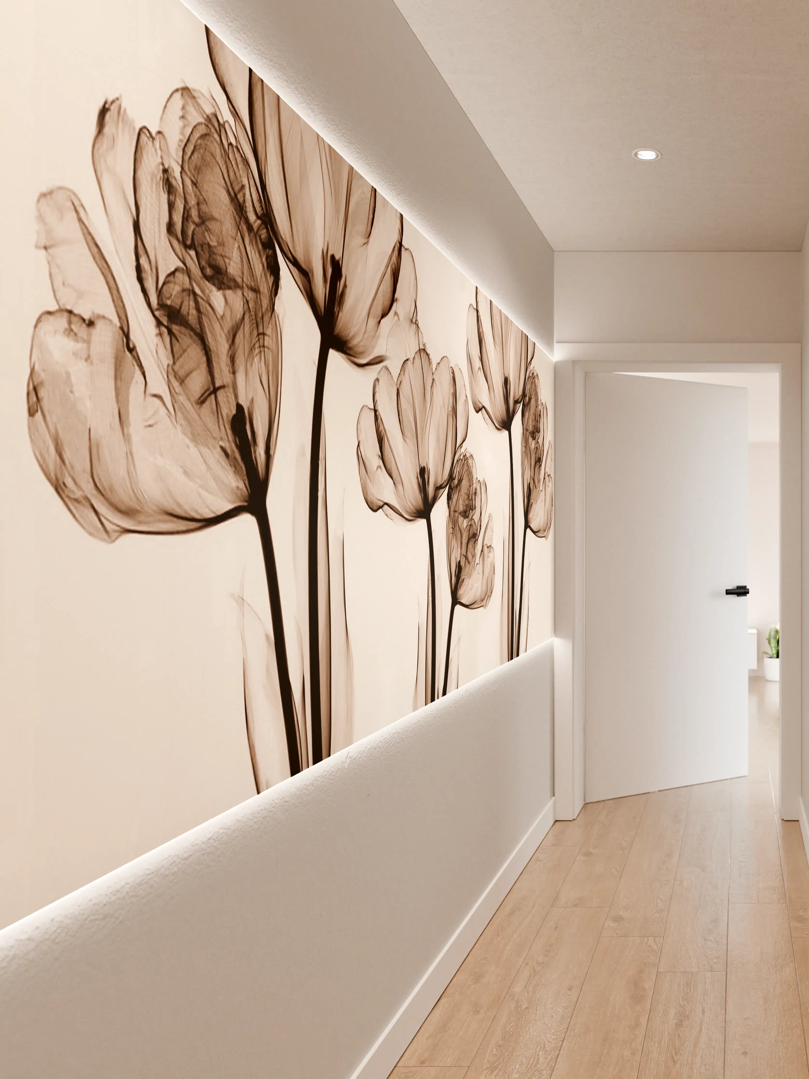 Wandverkleidung Flur - Elegante Blüten in Sepiatönen