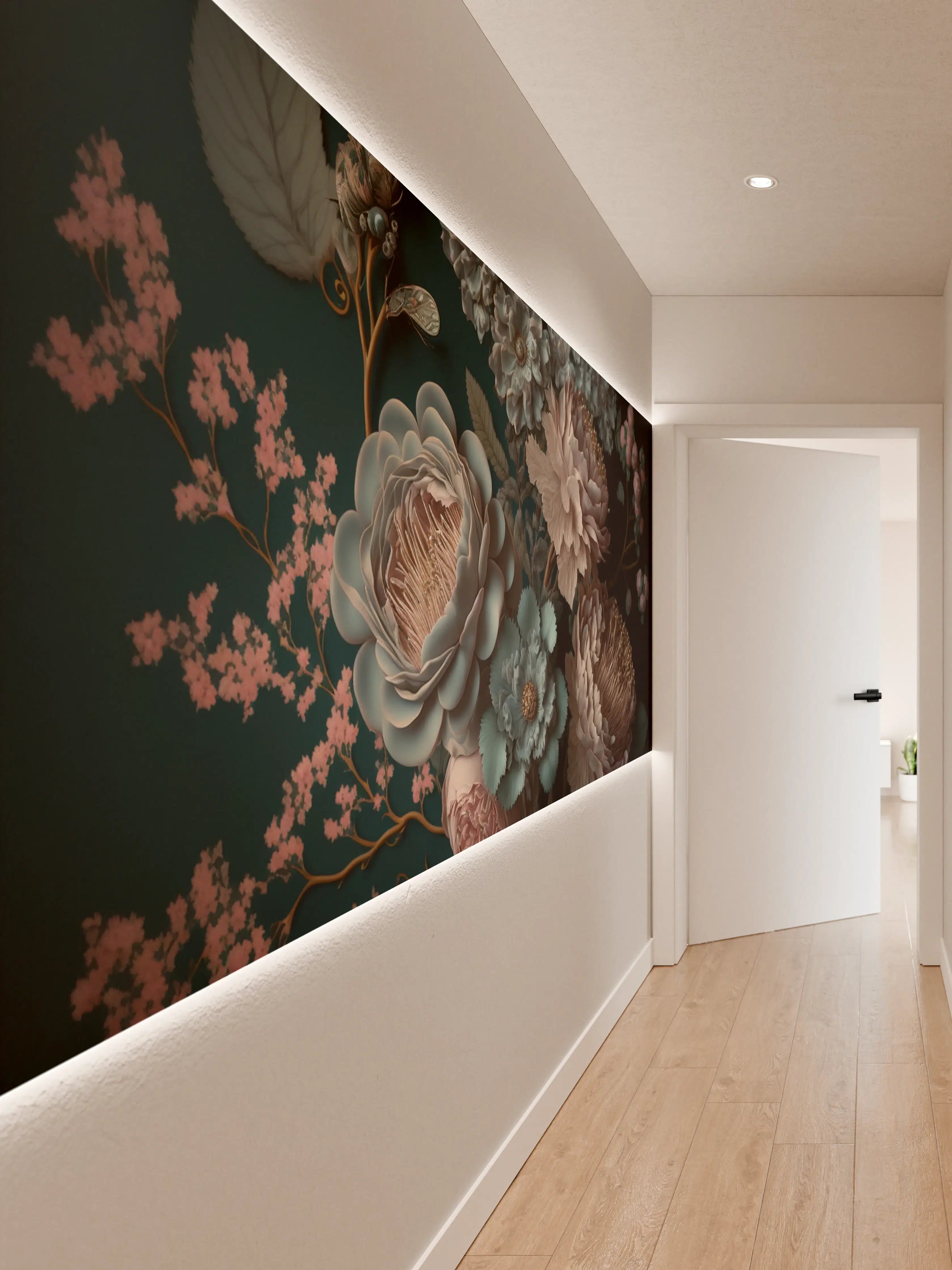 Wandverkleidung Flur - Elegante Blumenkomposition im edlenDesign