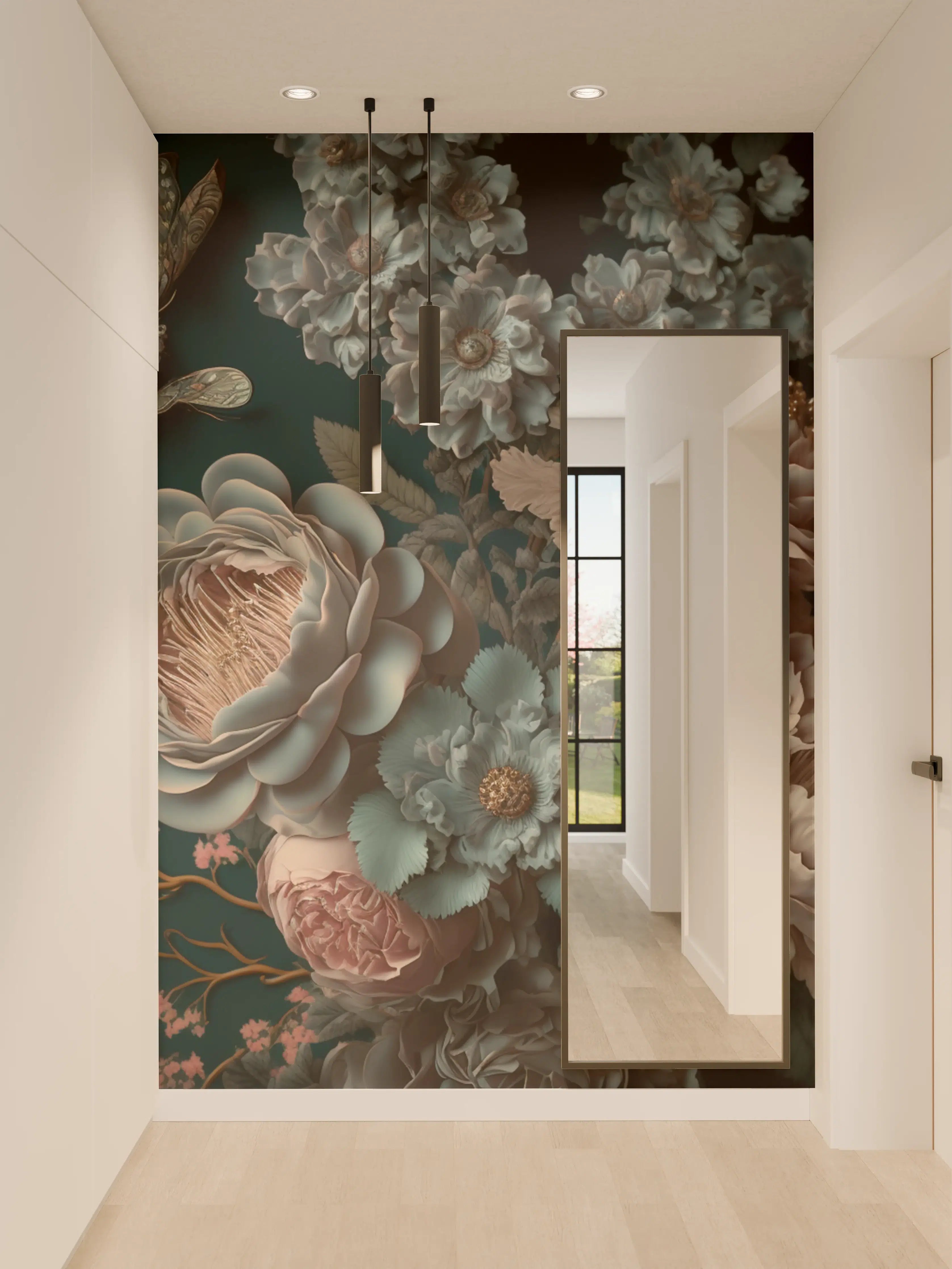 Wandverkleidung Flur - Elegante Blumenkomposition im edlenDesign