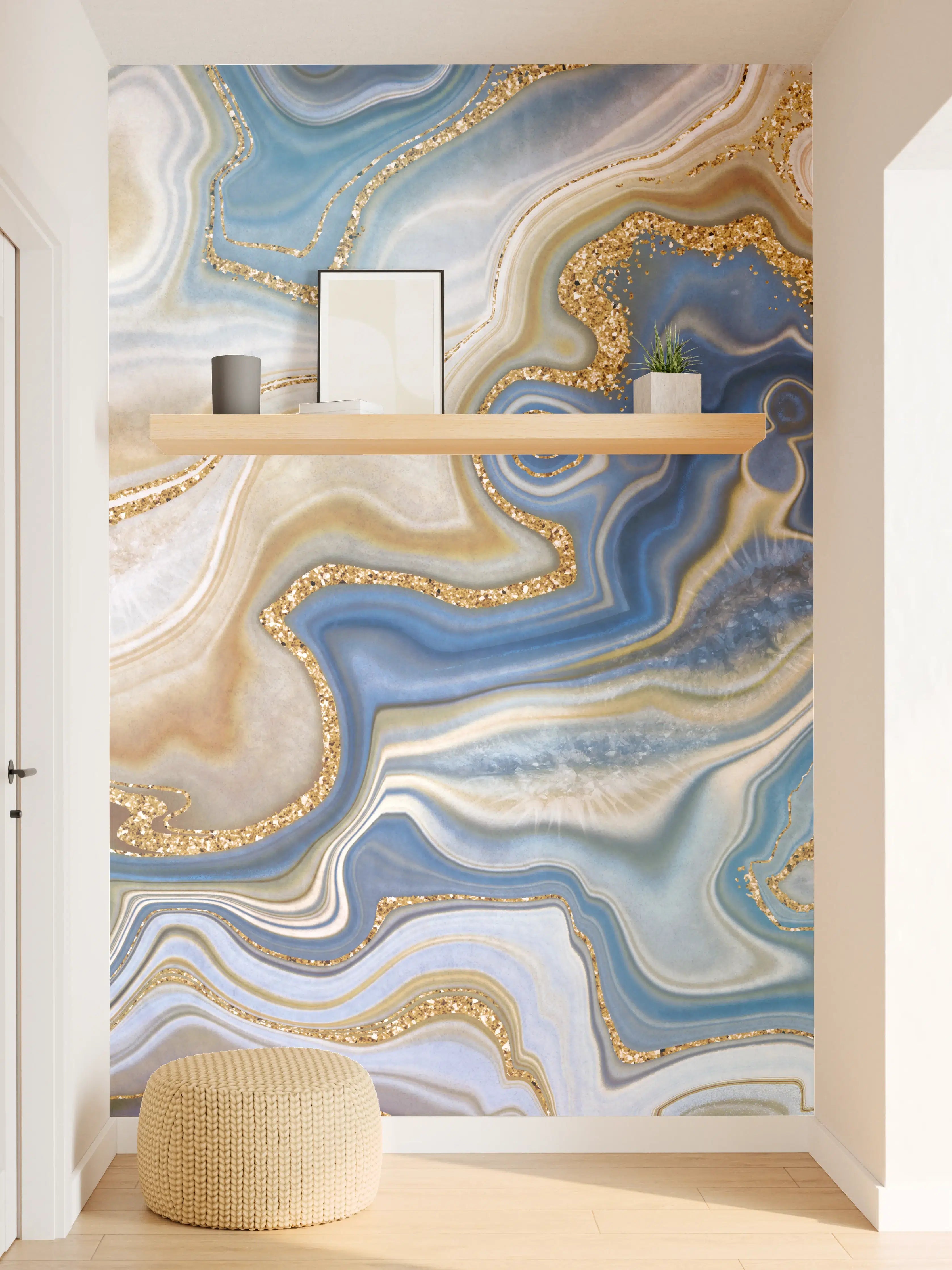 Wandverkleidung Flur - Elegante Geodesie in Blau und Gold