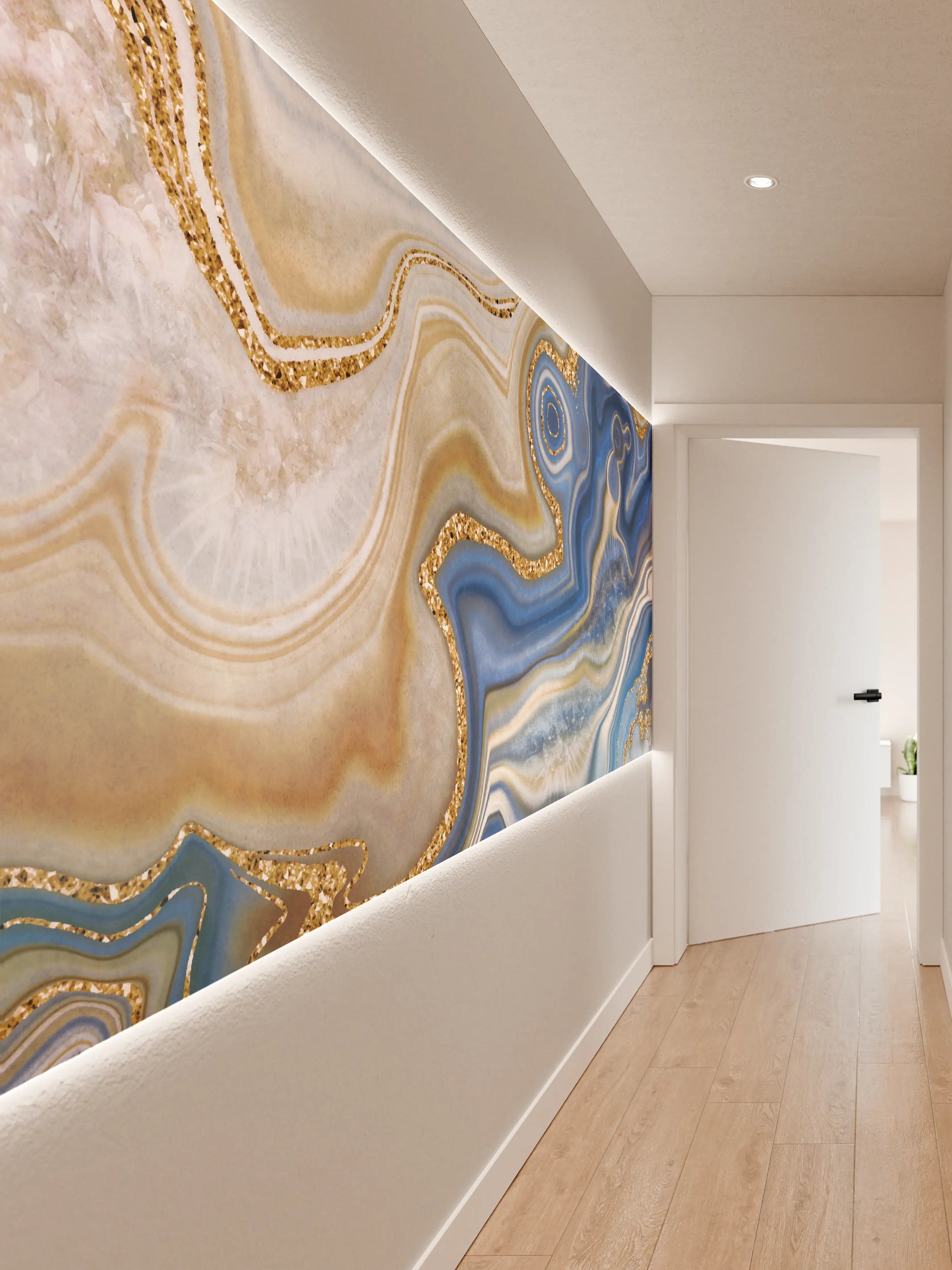 Wandverkleidung Flur - Elegante Geodesie in Blau und Gold