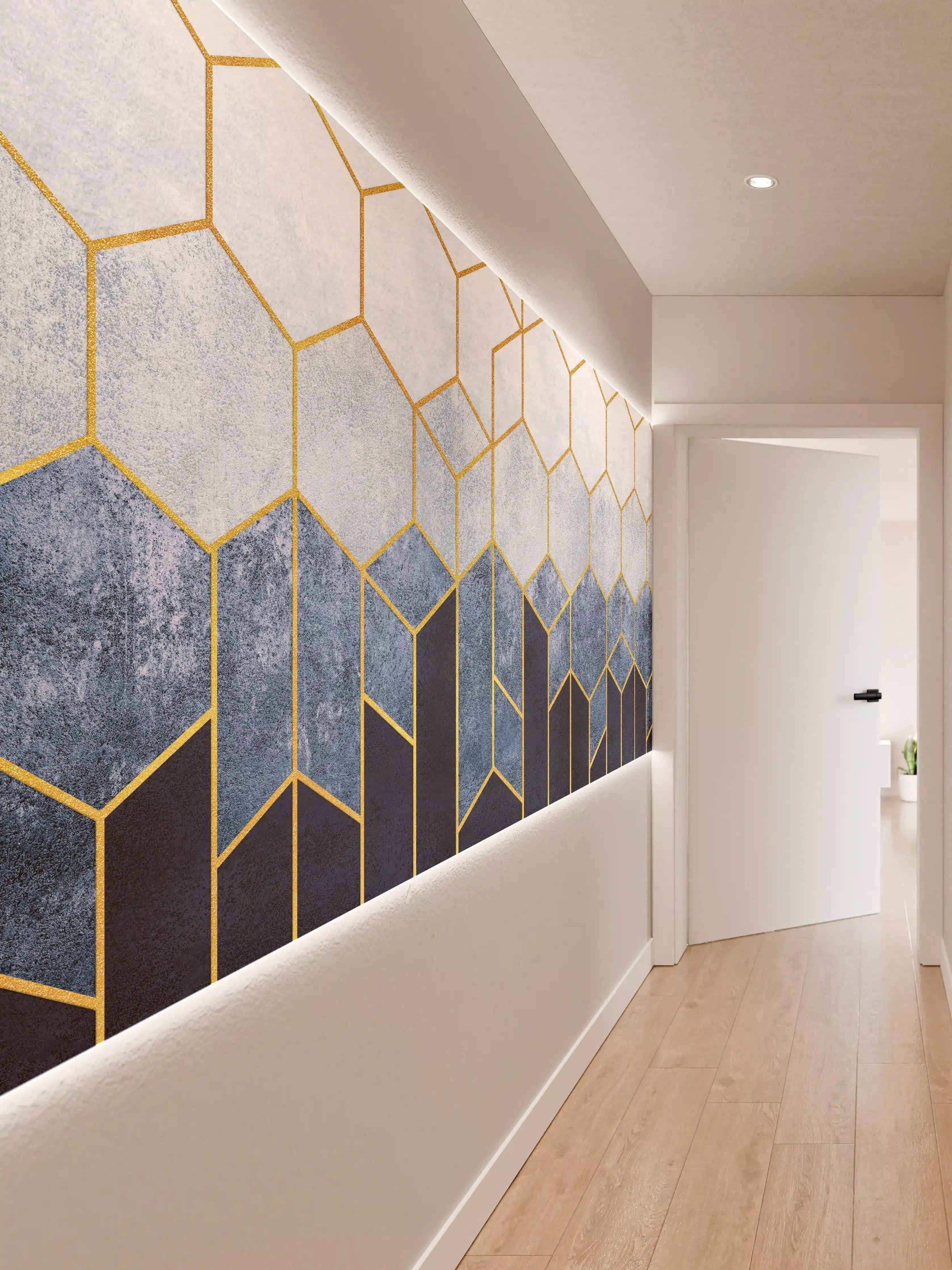 Wandverkleidung Flur - Elegante Geometrie mit Goldakzenten