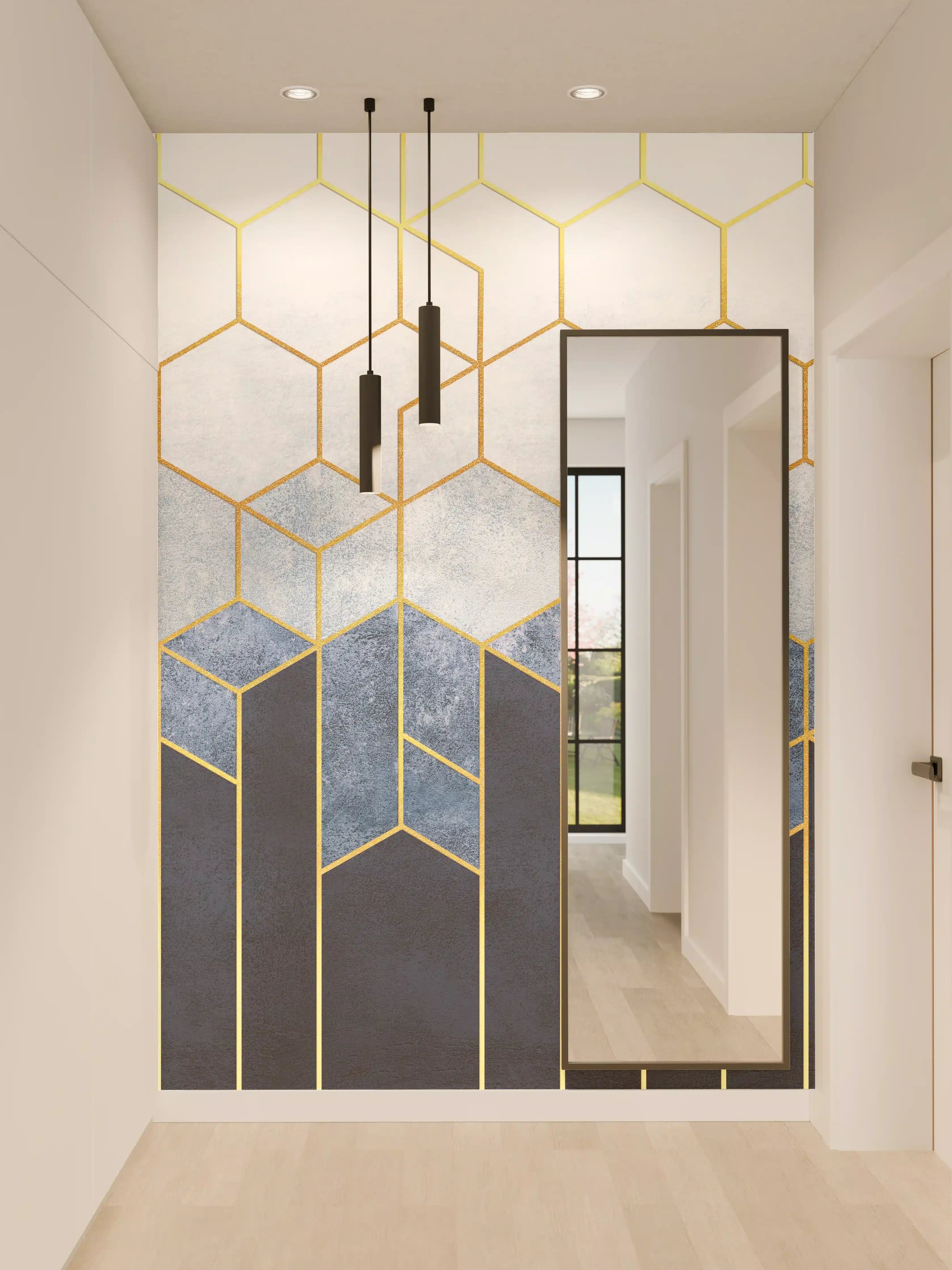 Wandverkleidung Flur - Elegante Geometrie mit Goldakzenten
