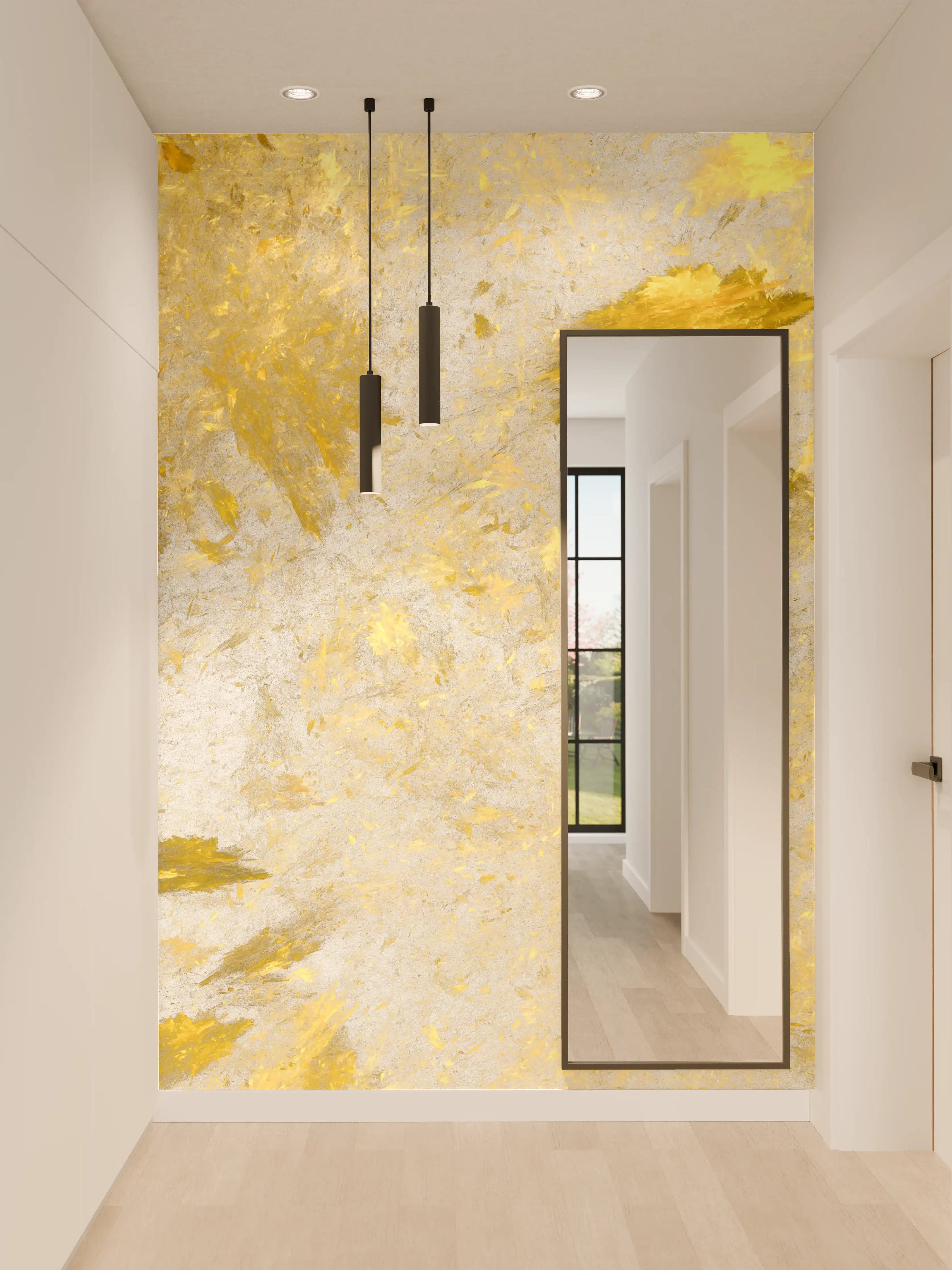 Wandverkleidung Flur - Elegante Gold- und Weißtöne Wanddekoration