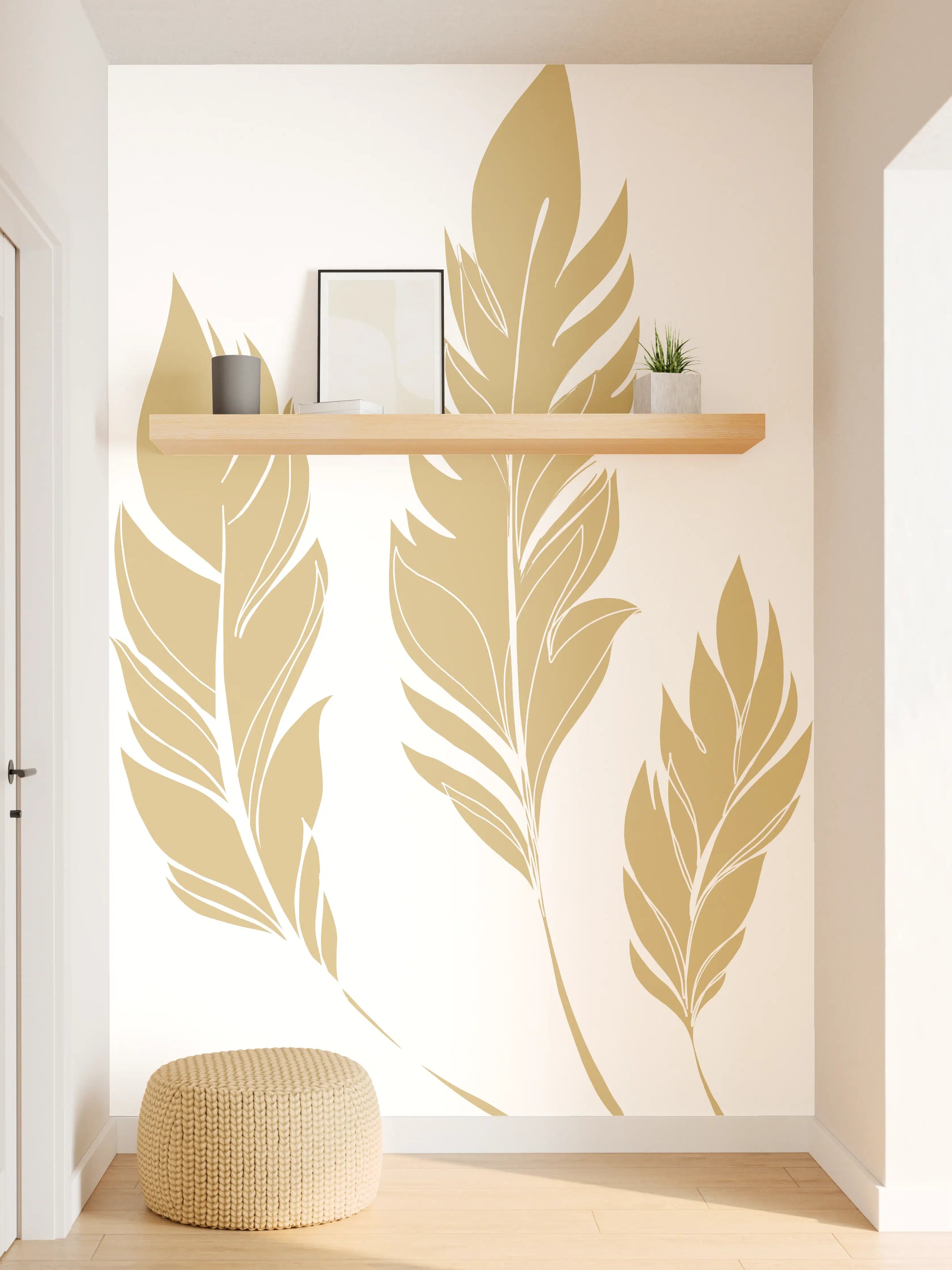 Wandverkleidung Flur - Elegante Goldene Blattmotive