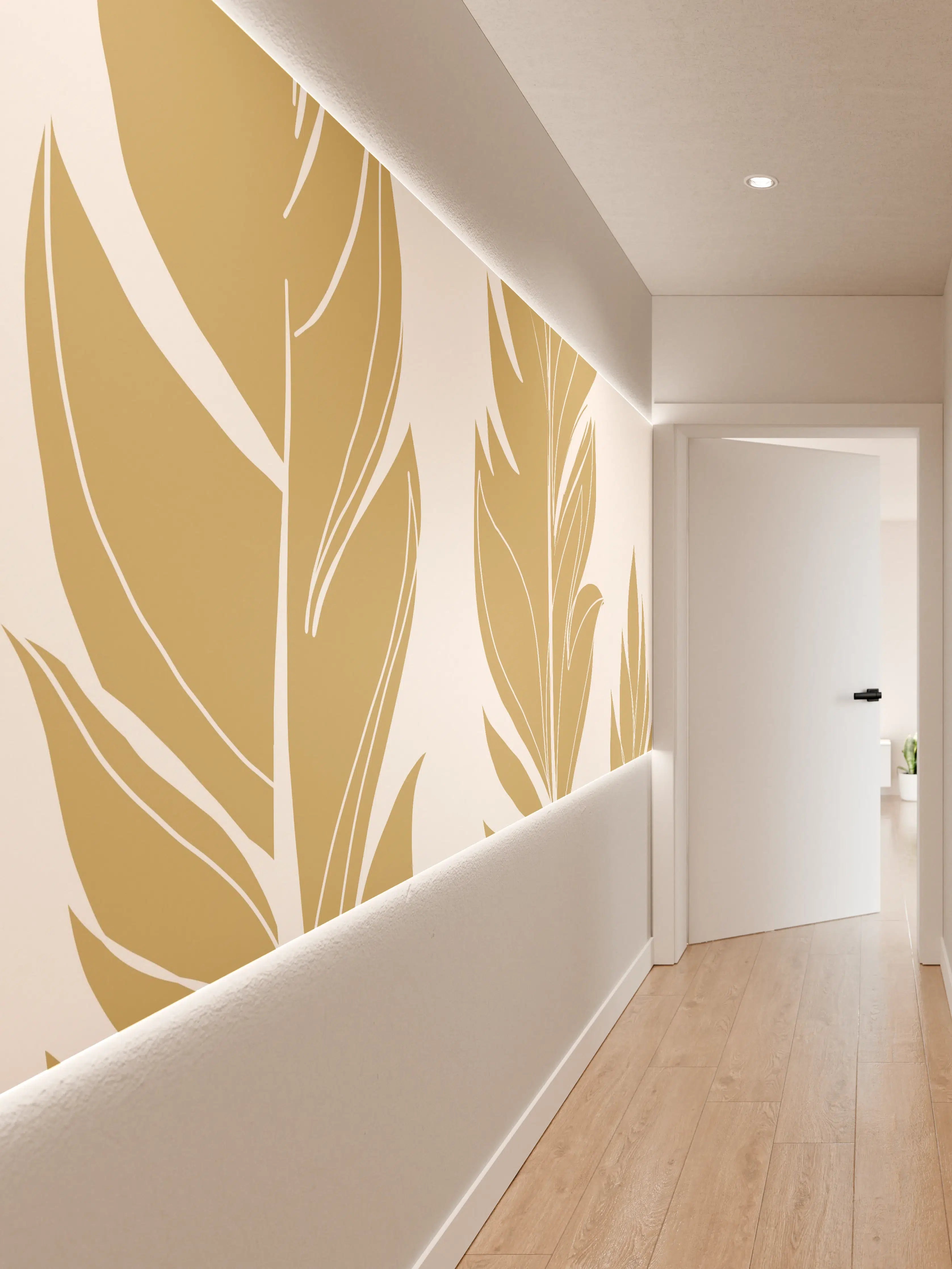Wandverkleidung Flur - Elegante Goldene Blattmotive