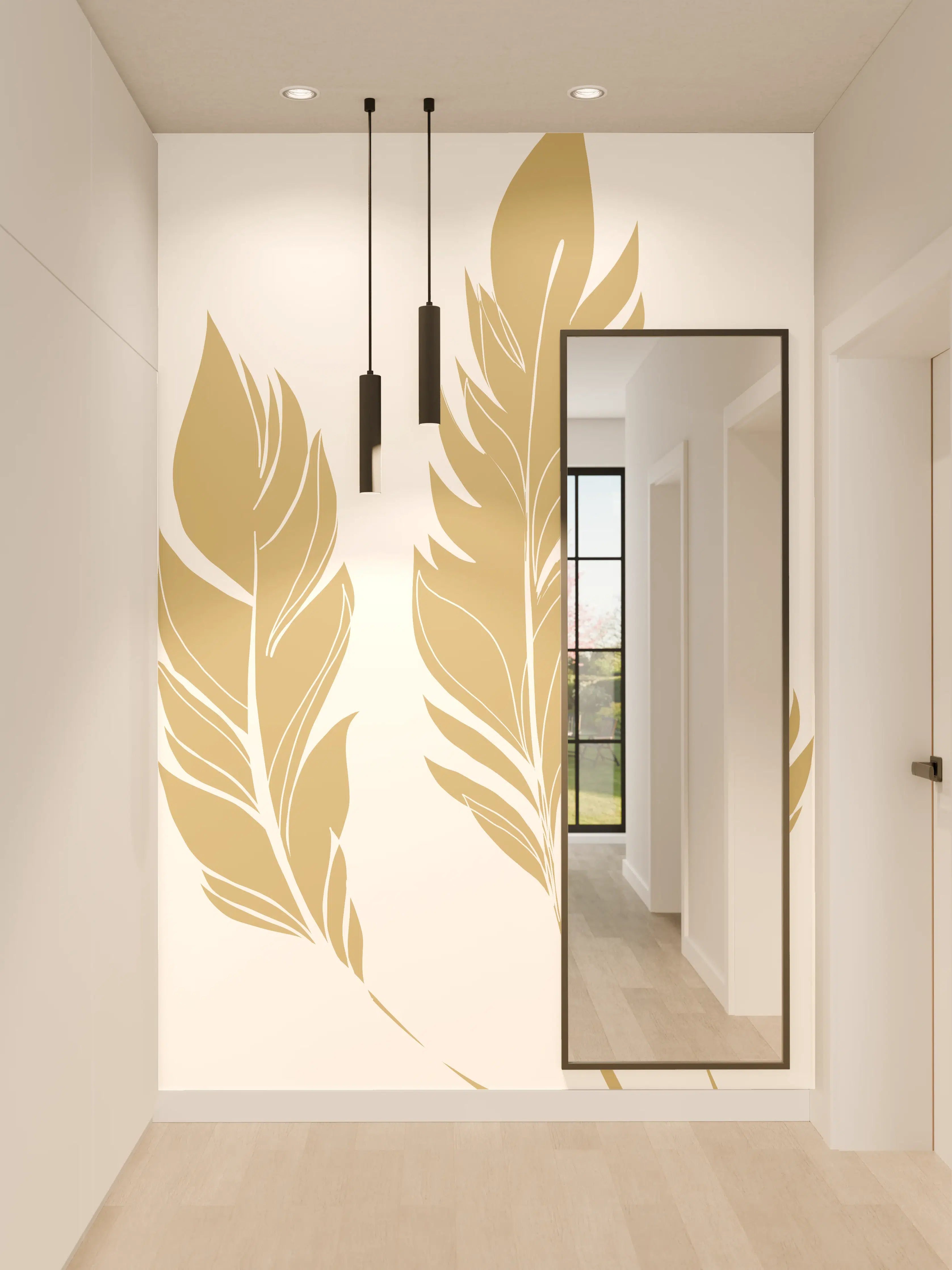 Wandverkleidung Flur - Elegante Goldene Blattmotive