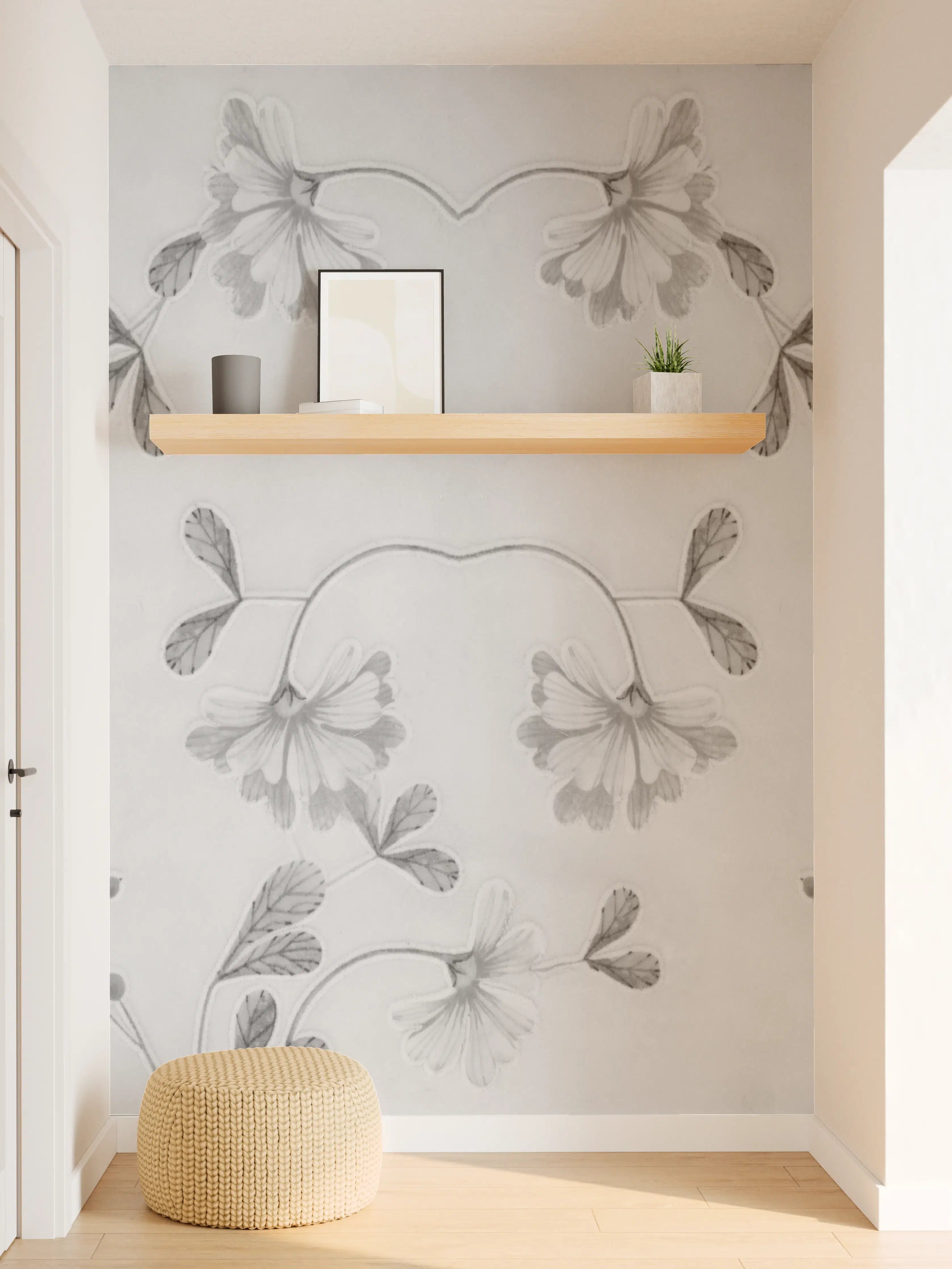 Wandverkleidung Flur - Elegante Grau-Weiße Blumenmuster