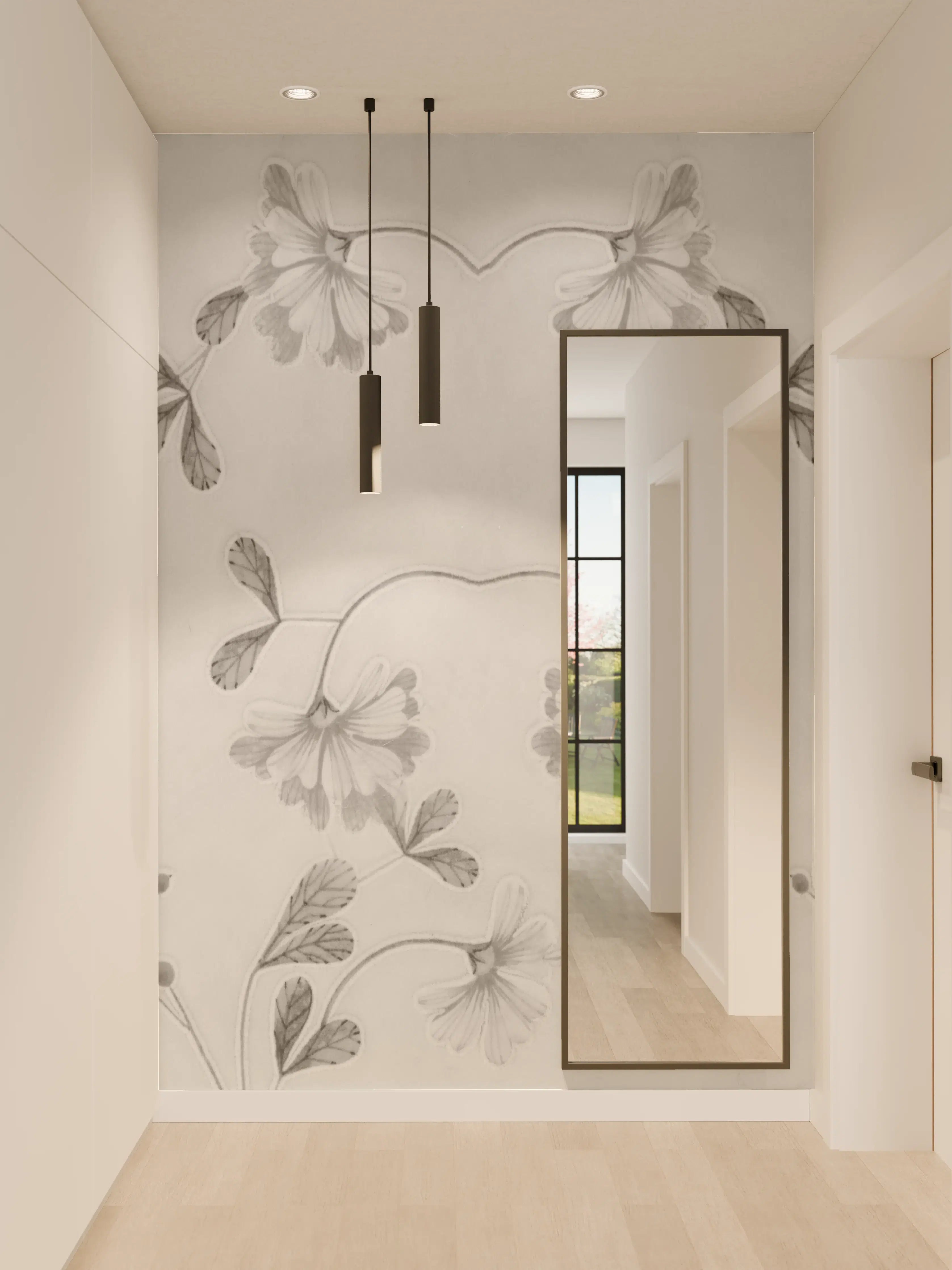 Wandverkleidung Flur - Elegante Grau-Weiße Blumenmuster