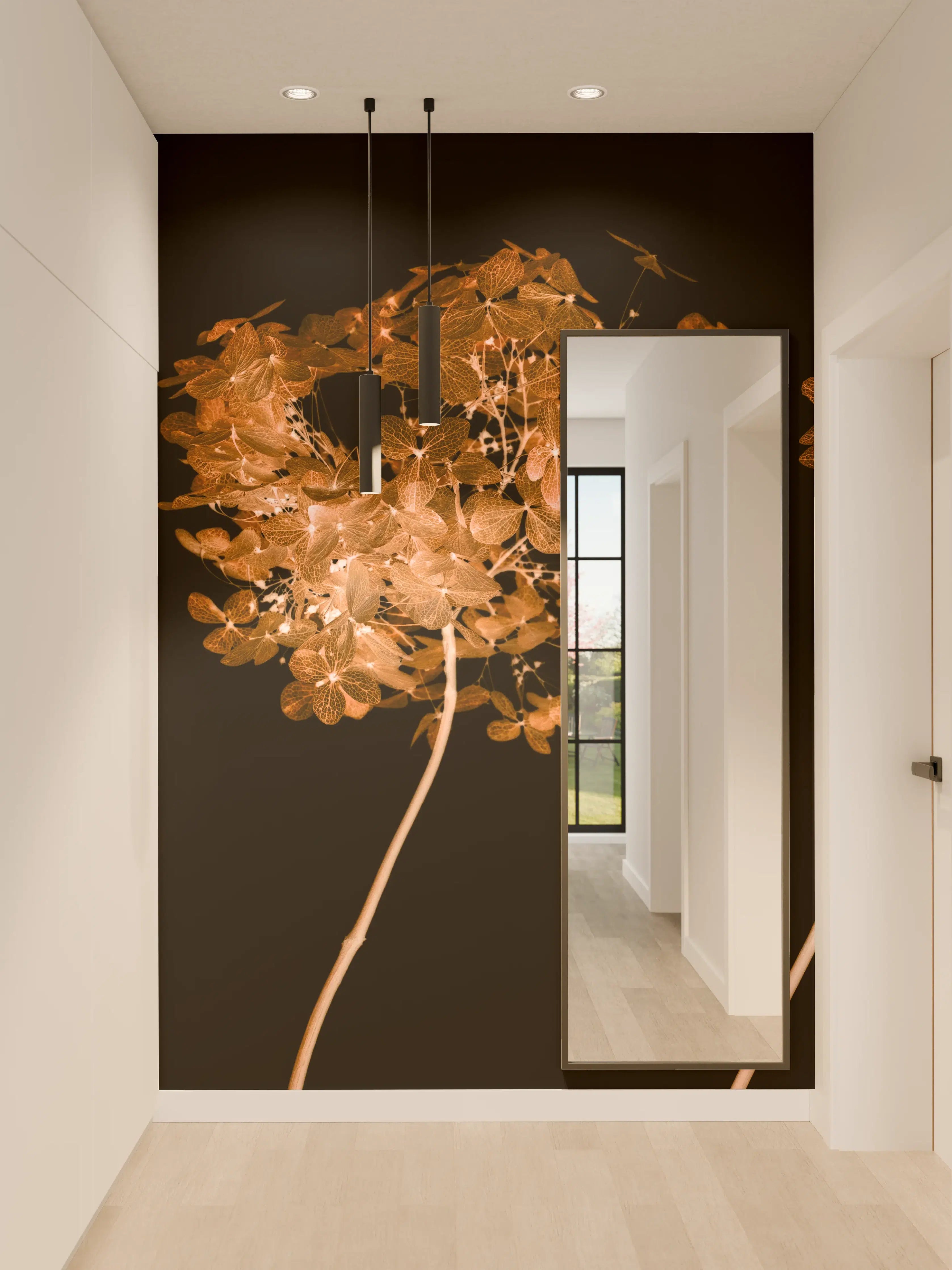 Wandverkleidung Flur - Elegante Hydrangea-Blumen in warmem Licht