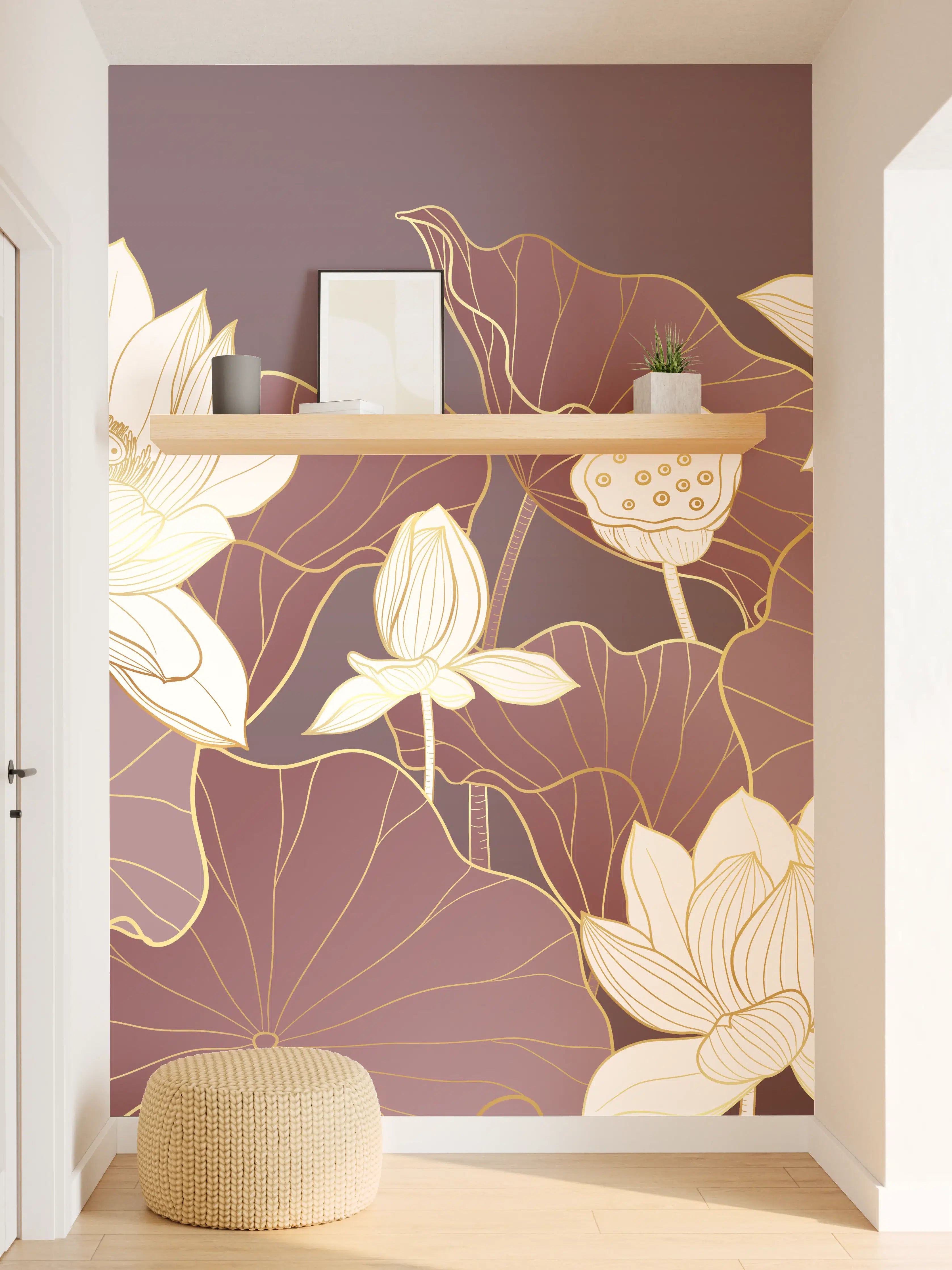 Wandverkleidung Flur - Elegante Lotusblüten im Art Déco Stil