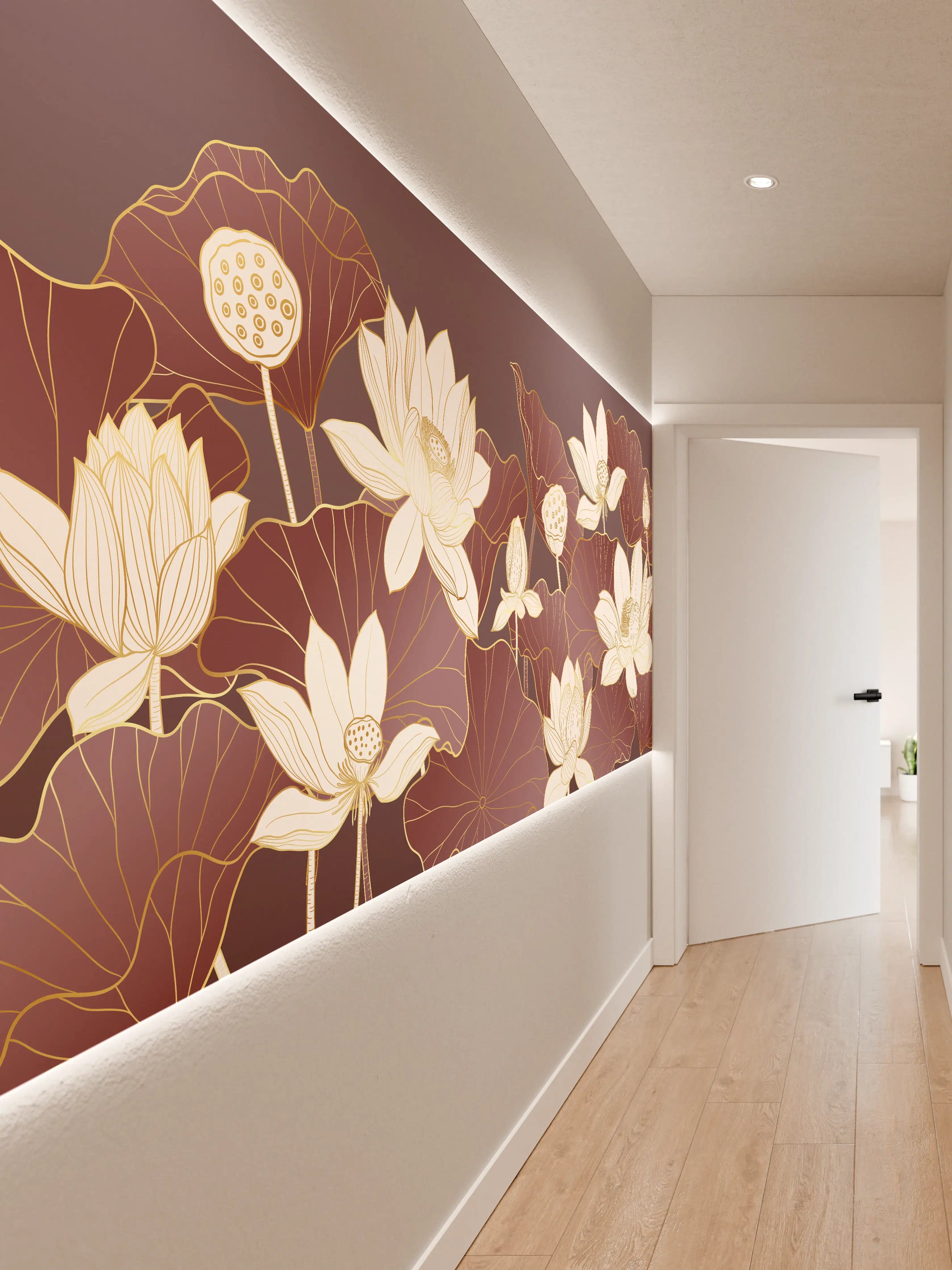 Wandverkleidung Flur - Elegante Lotusblüten im Art Déco Stil