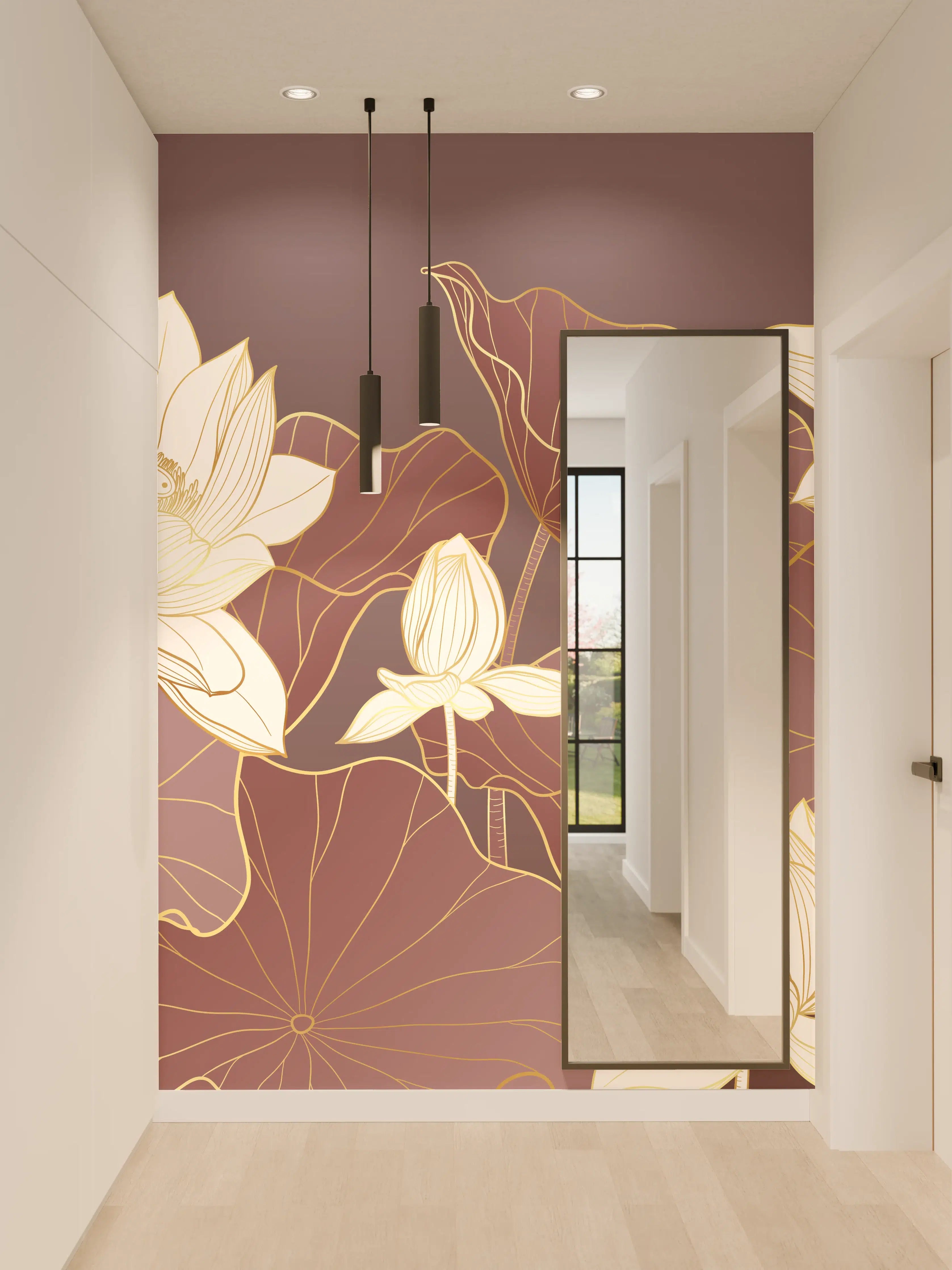 Wandverkleidung Flur - Elegante Lotusblüten im Art Déco Stil