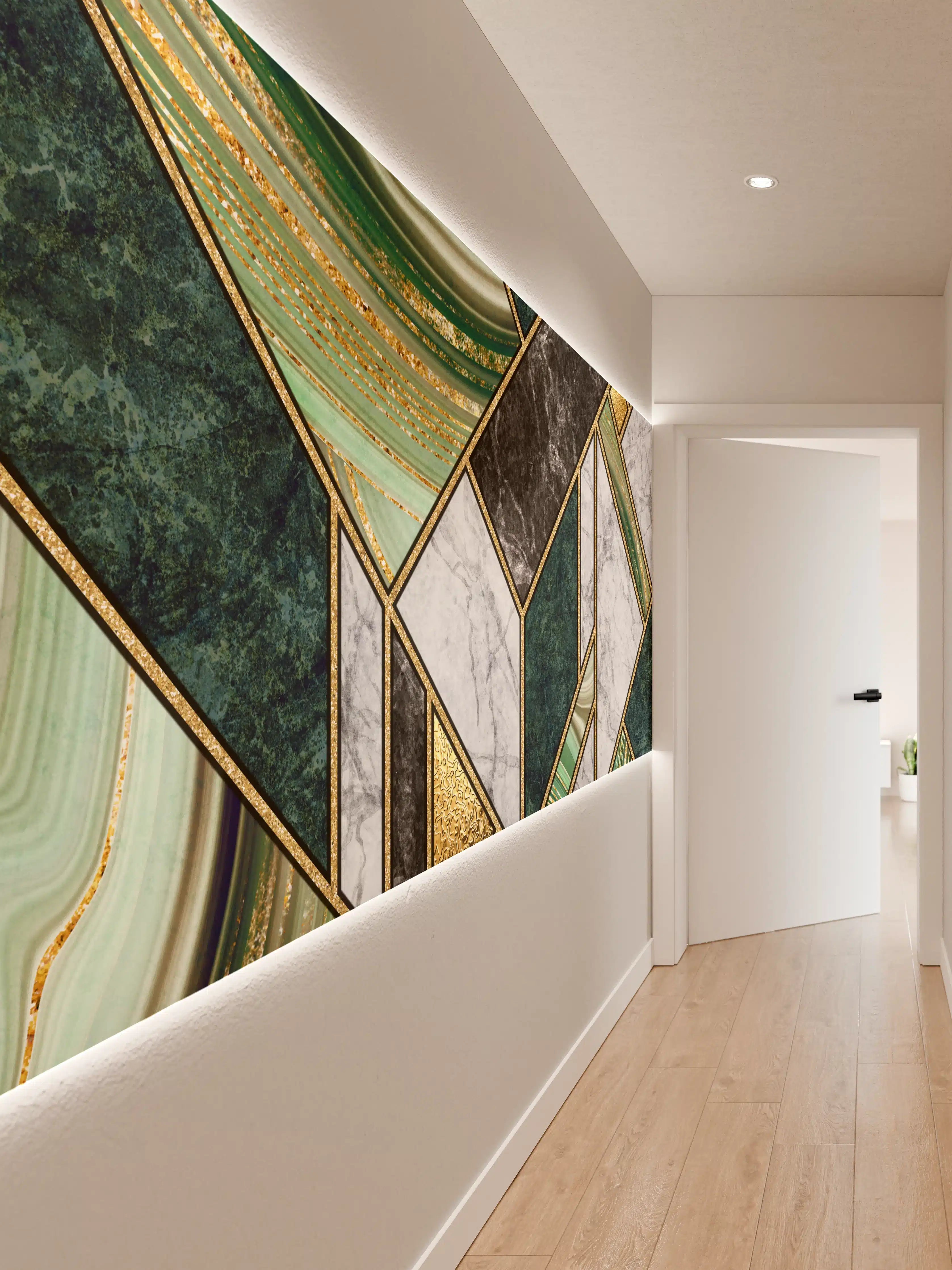 Wandverkleidung Flur - Elegante Marmor- und Gold-Designfliese