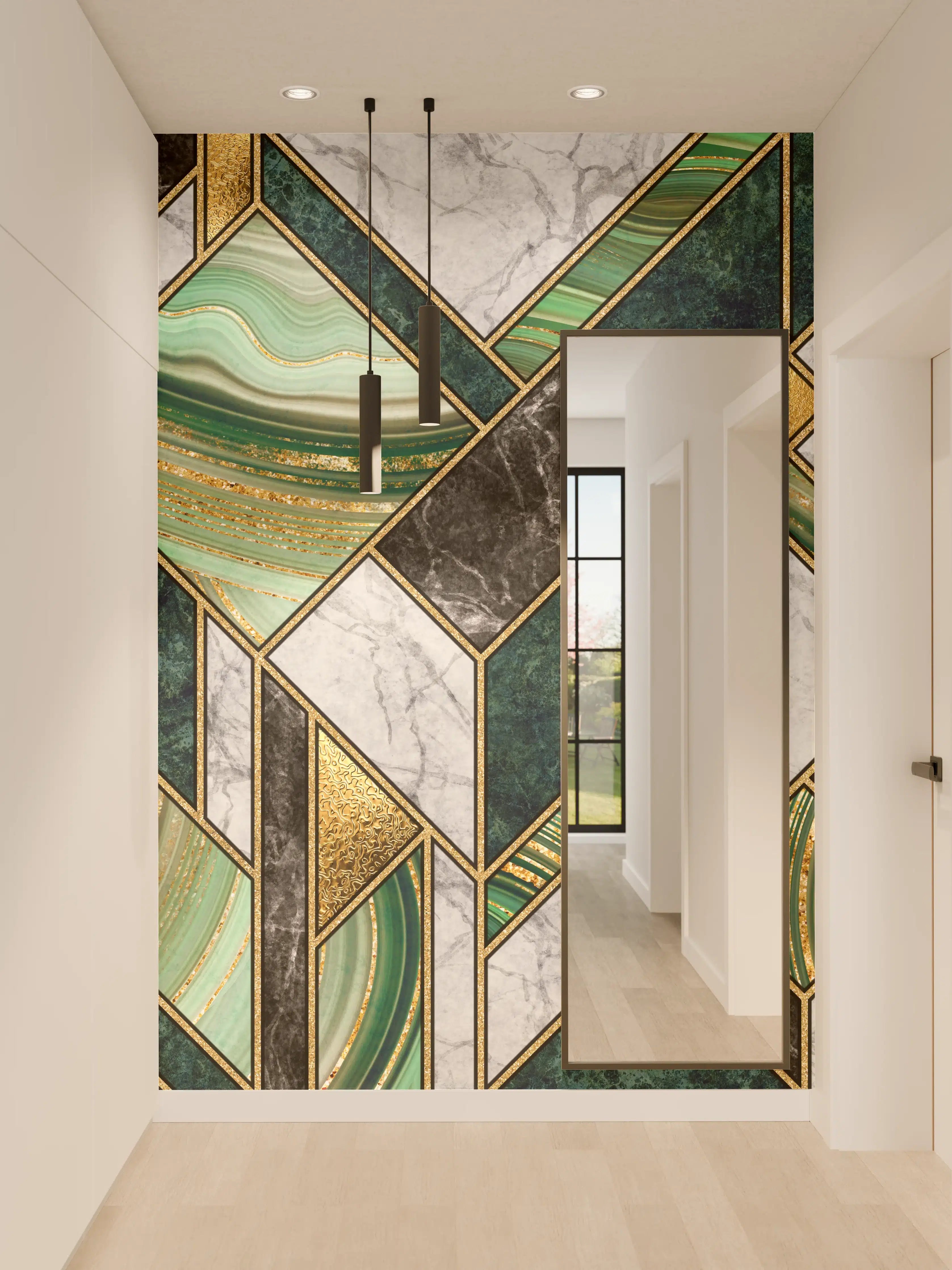 Wandverkleidung Flur - Elegante Marmor- und Gold-Designfliese