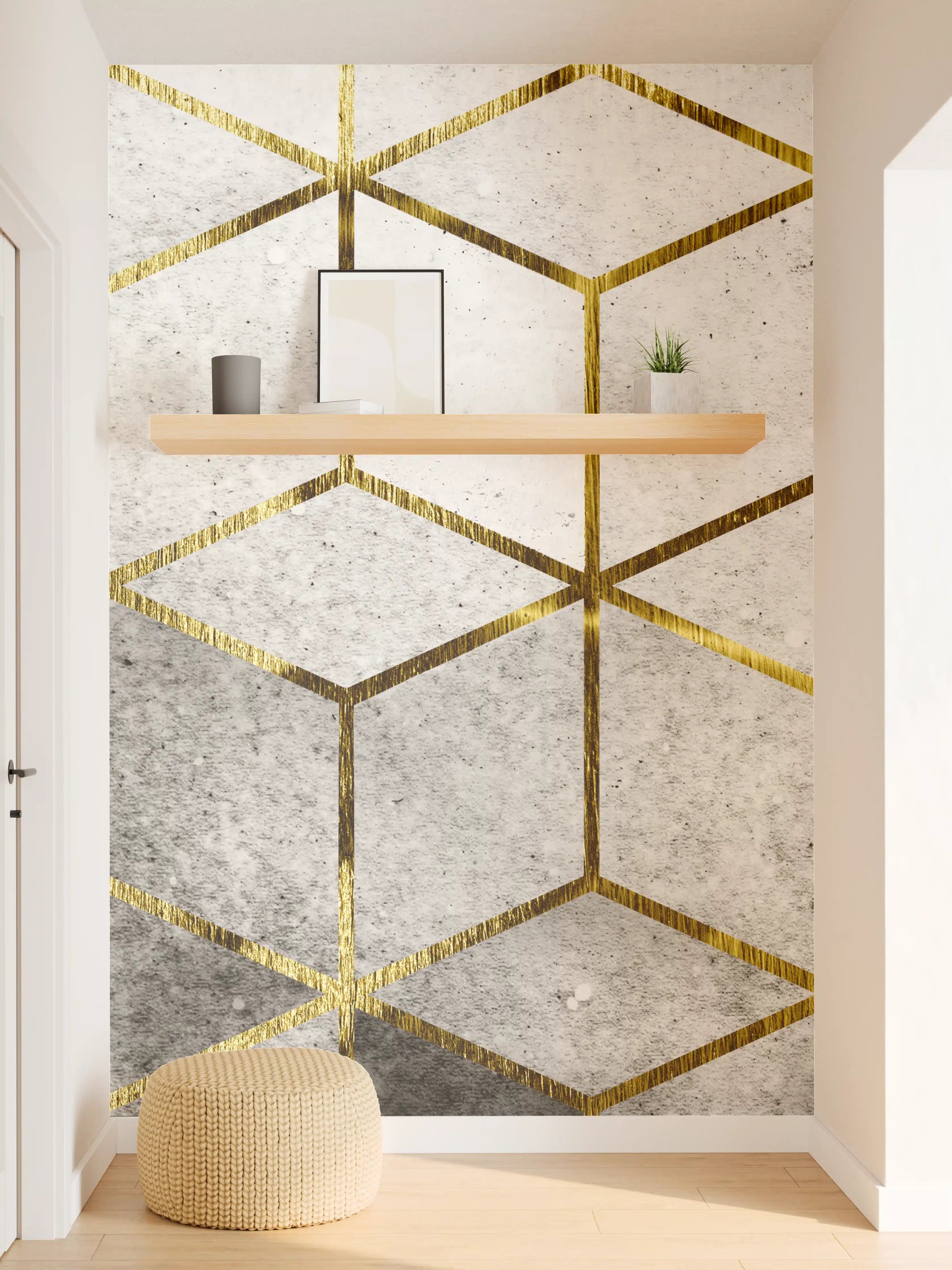 Wandverkleidung Flur - Elegante Marmorfliese mit Goldakzenten