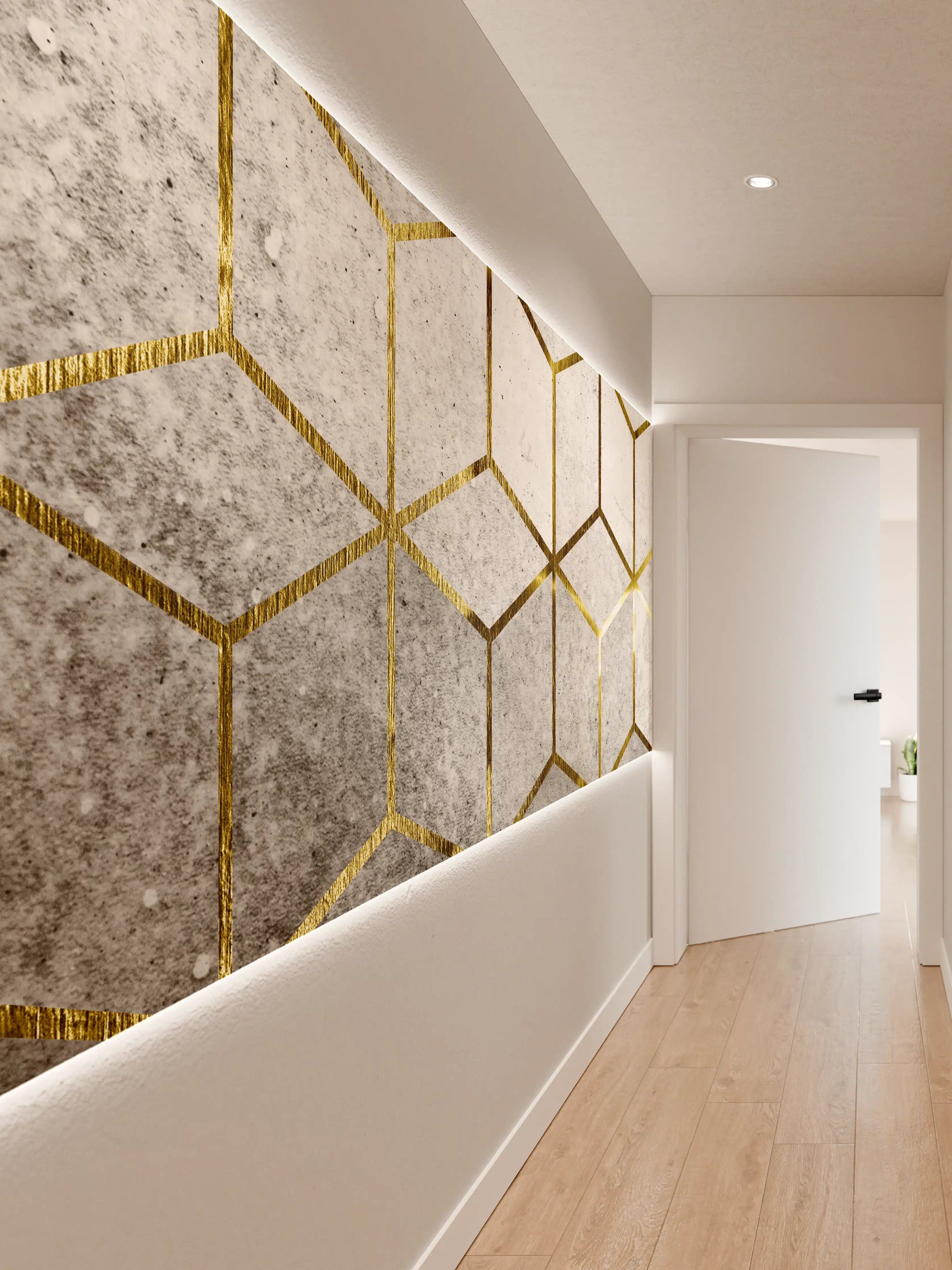 Wandverkleidung Flur - Elegante Marmorfliese mit Goldakzenten