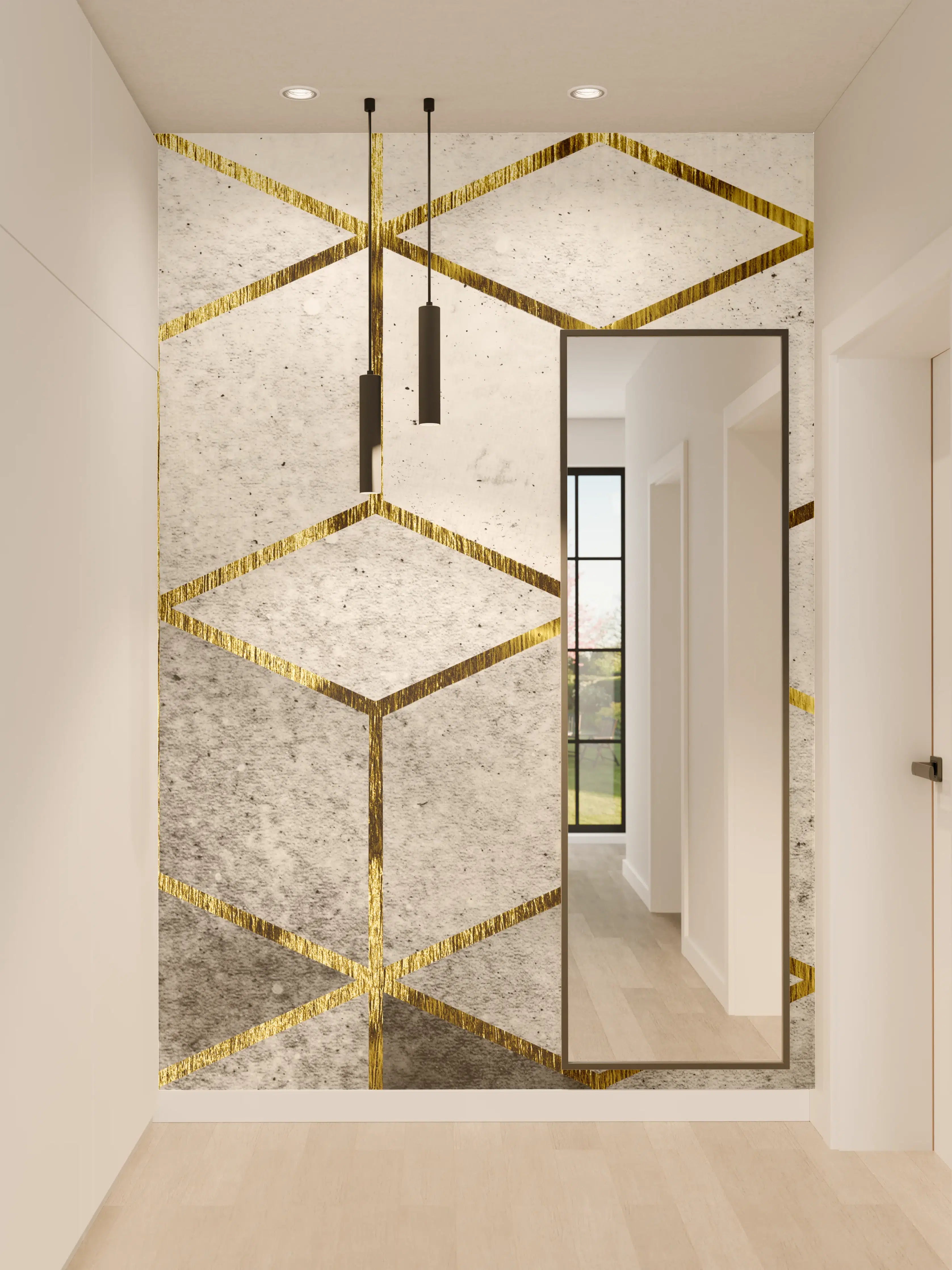 Wandverkleidung Flur - Elegante Marmorfliese mit Goldakzenten
