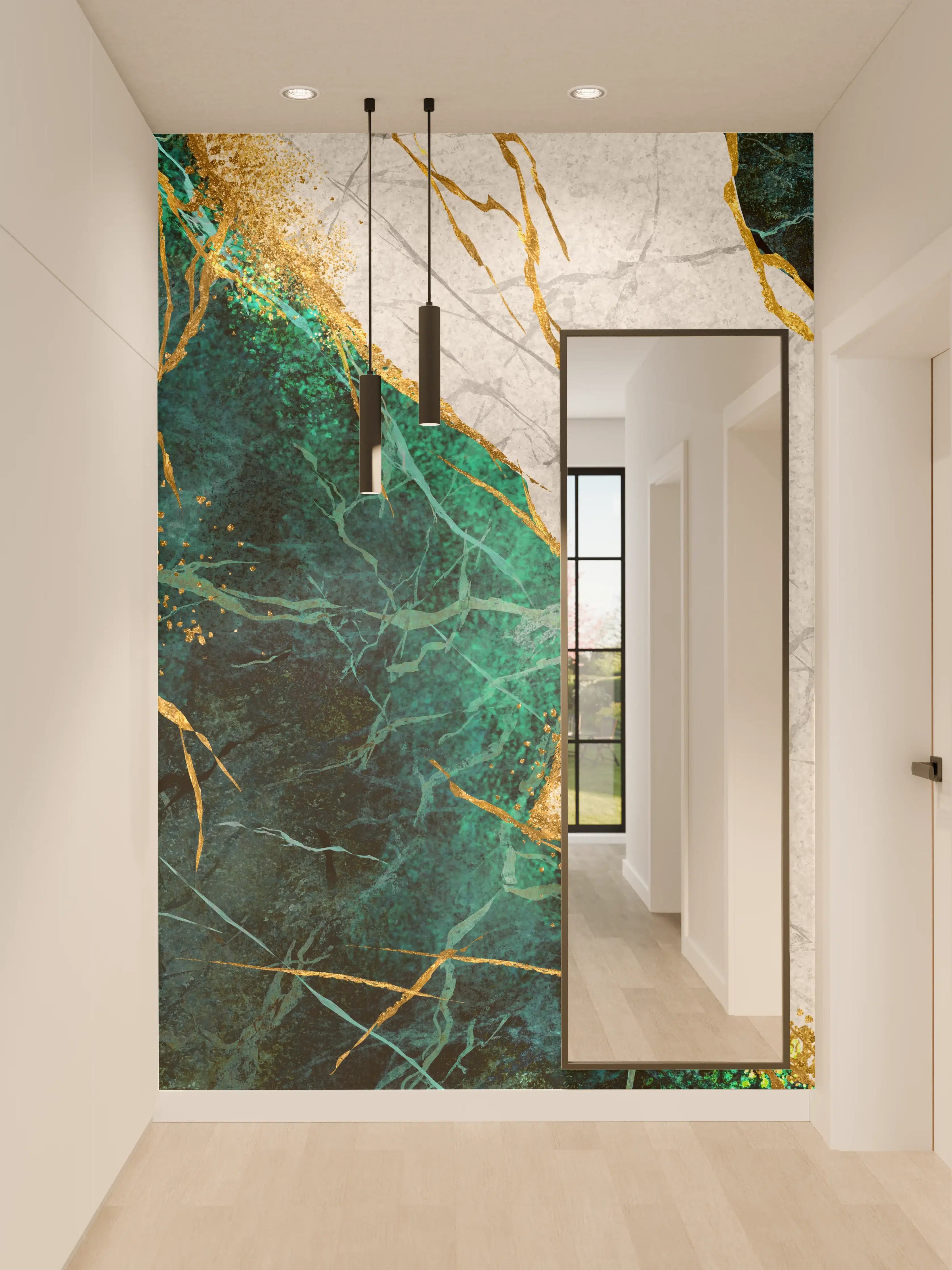 Wandverkleidung Flur - Elegante Marmortextur mit Goldakzenten