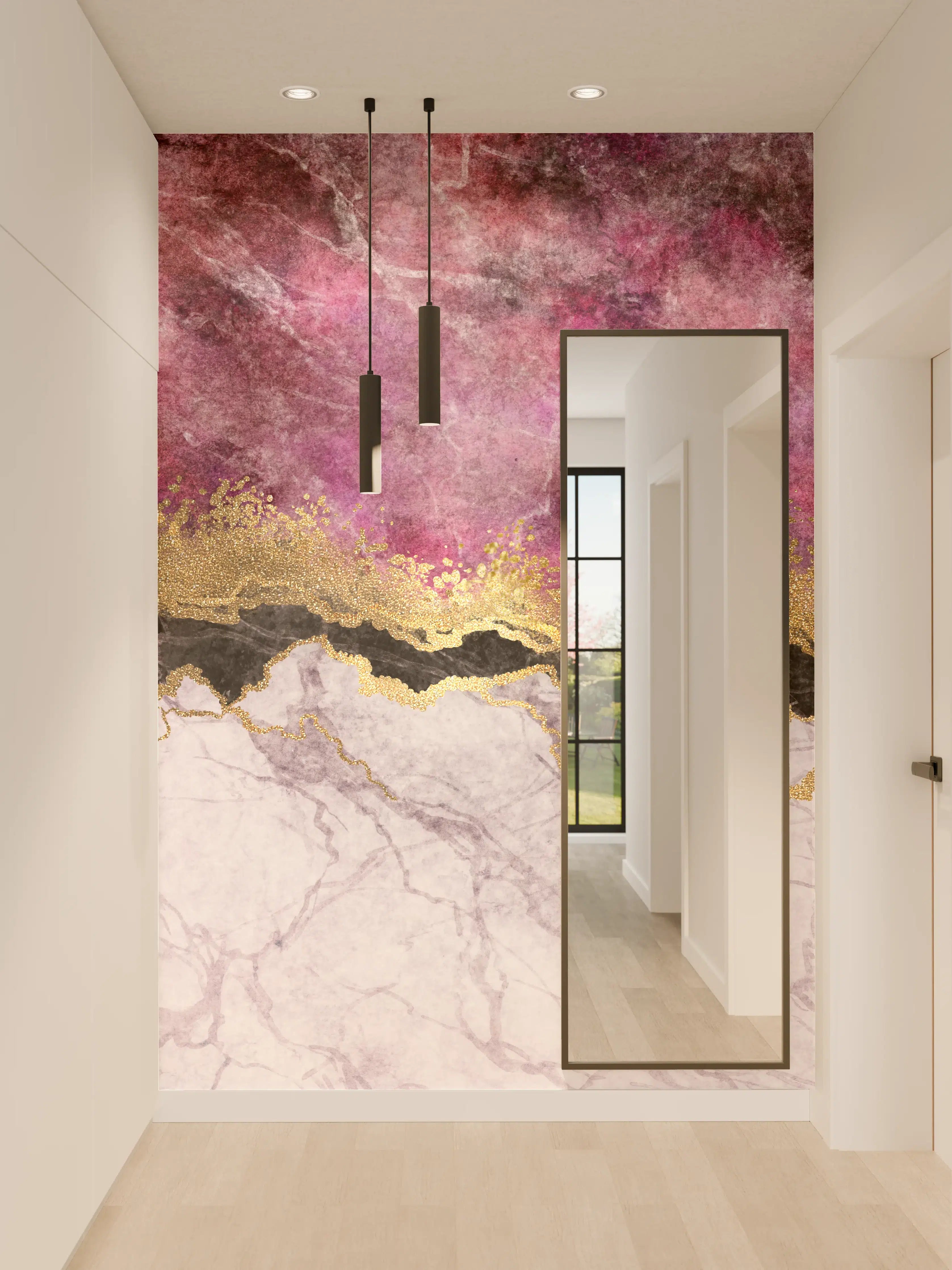 Wandverkleidung Flur - Elegante Marmorumrandung mit Goldakzenten