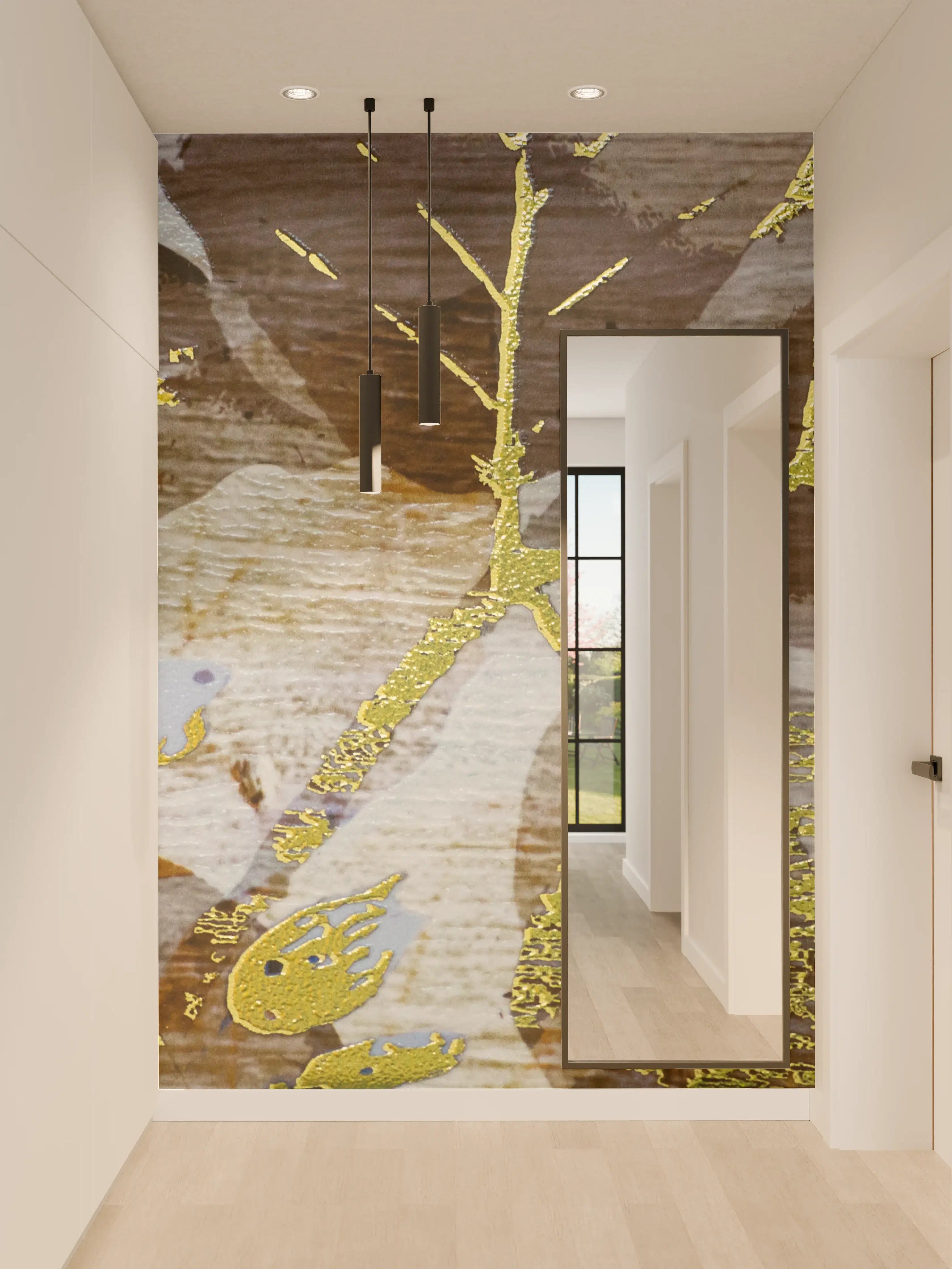 Wandverkleidung Flur - Elegante Natur-Textur mit Goldakzenten