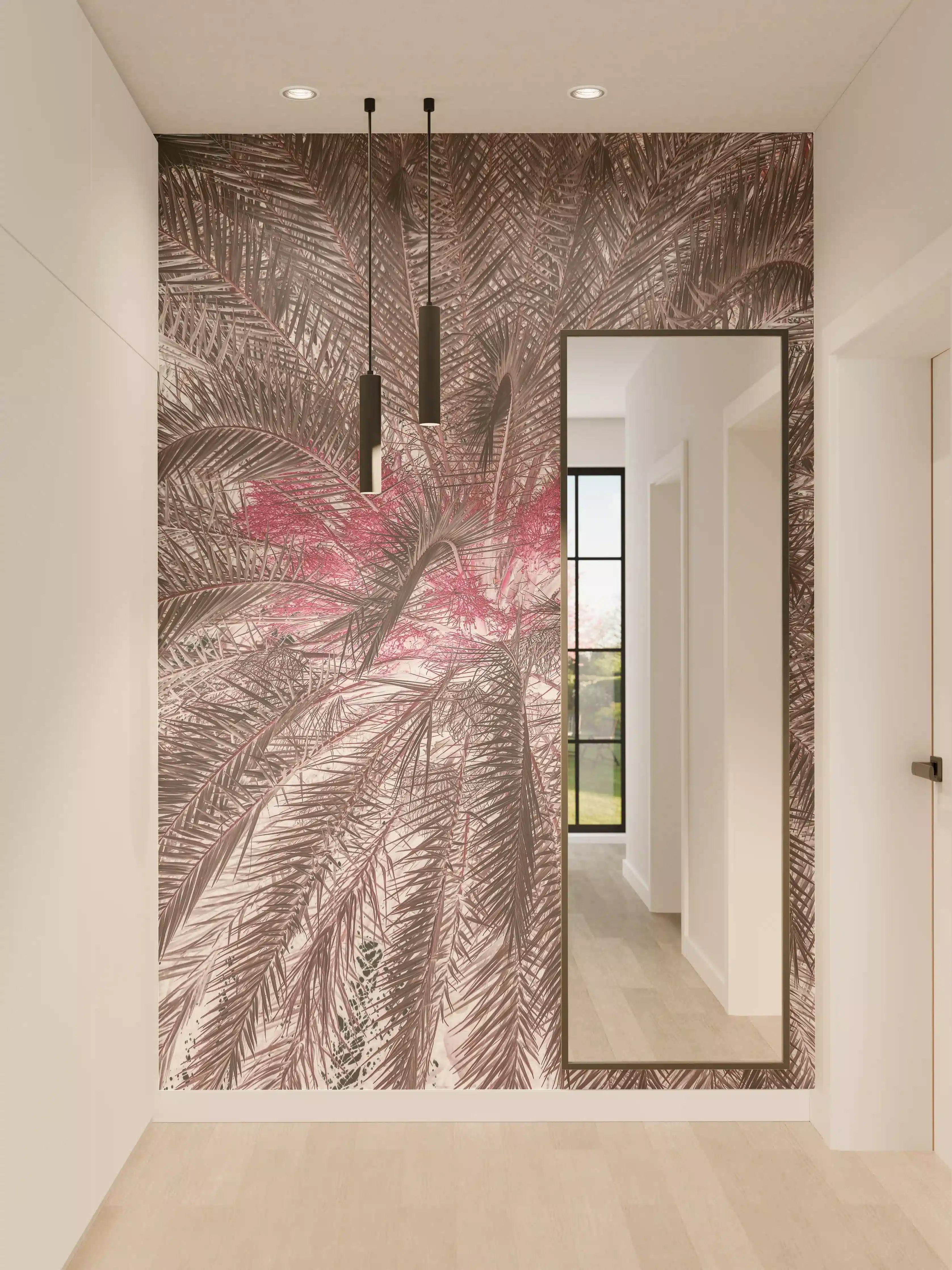 Wandverkleidung Flur - Elegante Palme im Pink-Ton