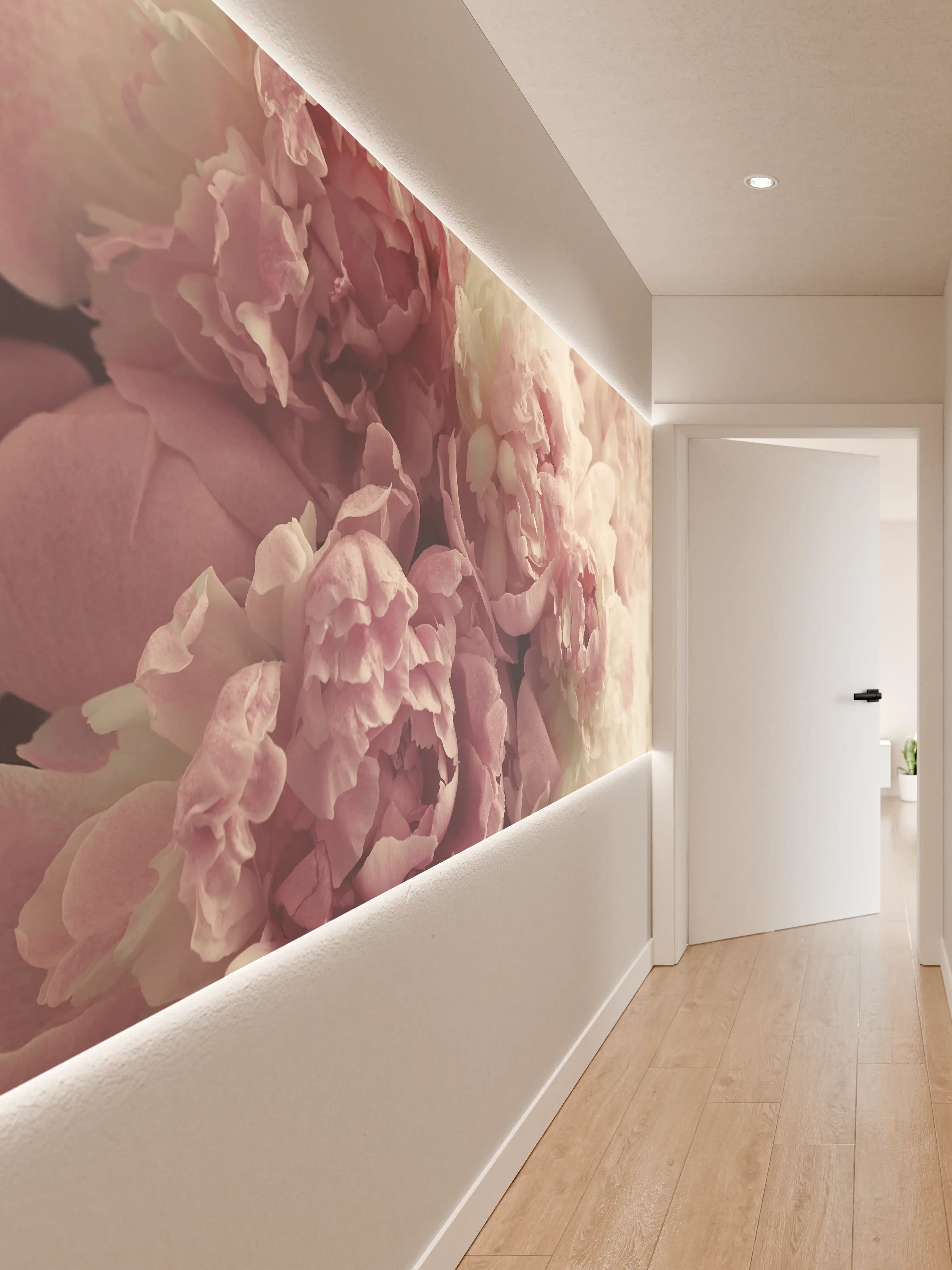 Wandverkleidung Flur - Elegante Pfingstrosen in sanften Pastellfarben
