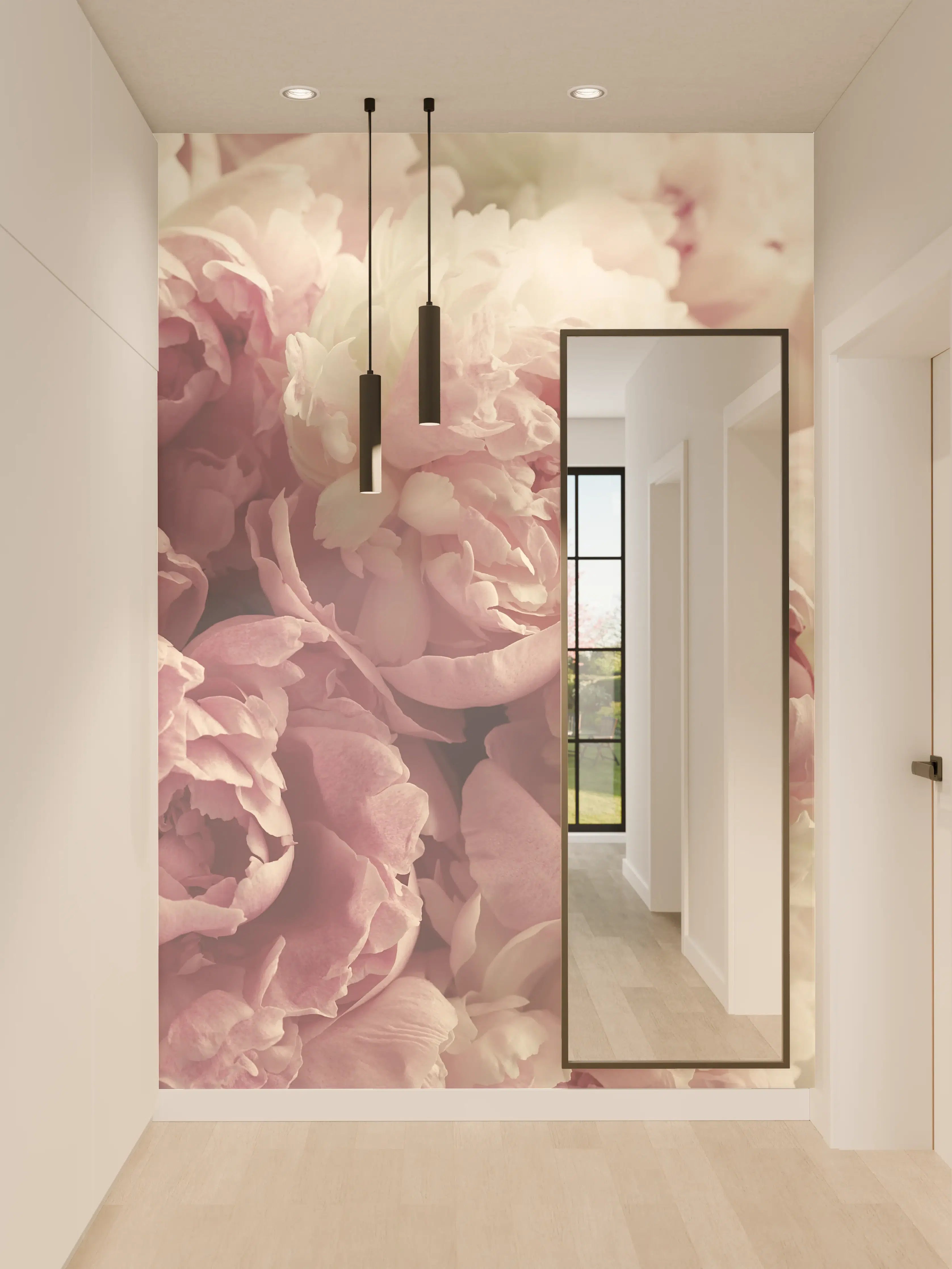 Wandverkleidung Flur - Elegante Pfingstrosen in sanften Pastellfarben