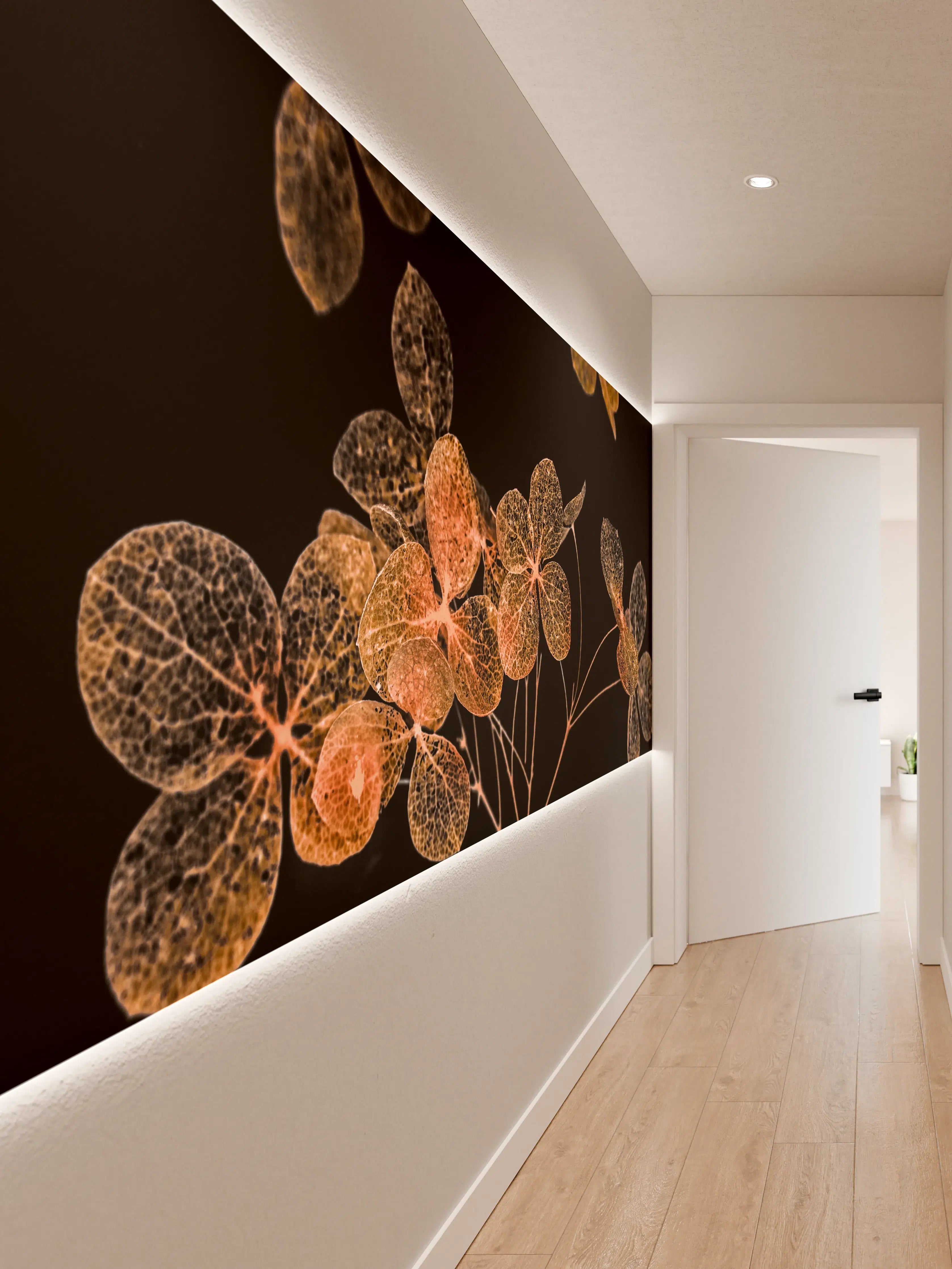 Wandverkleidung Flur - Elegante Pflanzenillustration mit transparenten Blättern