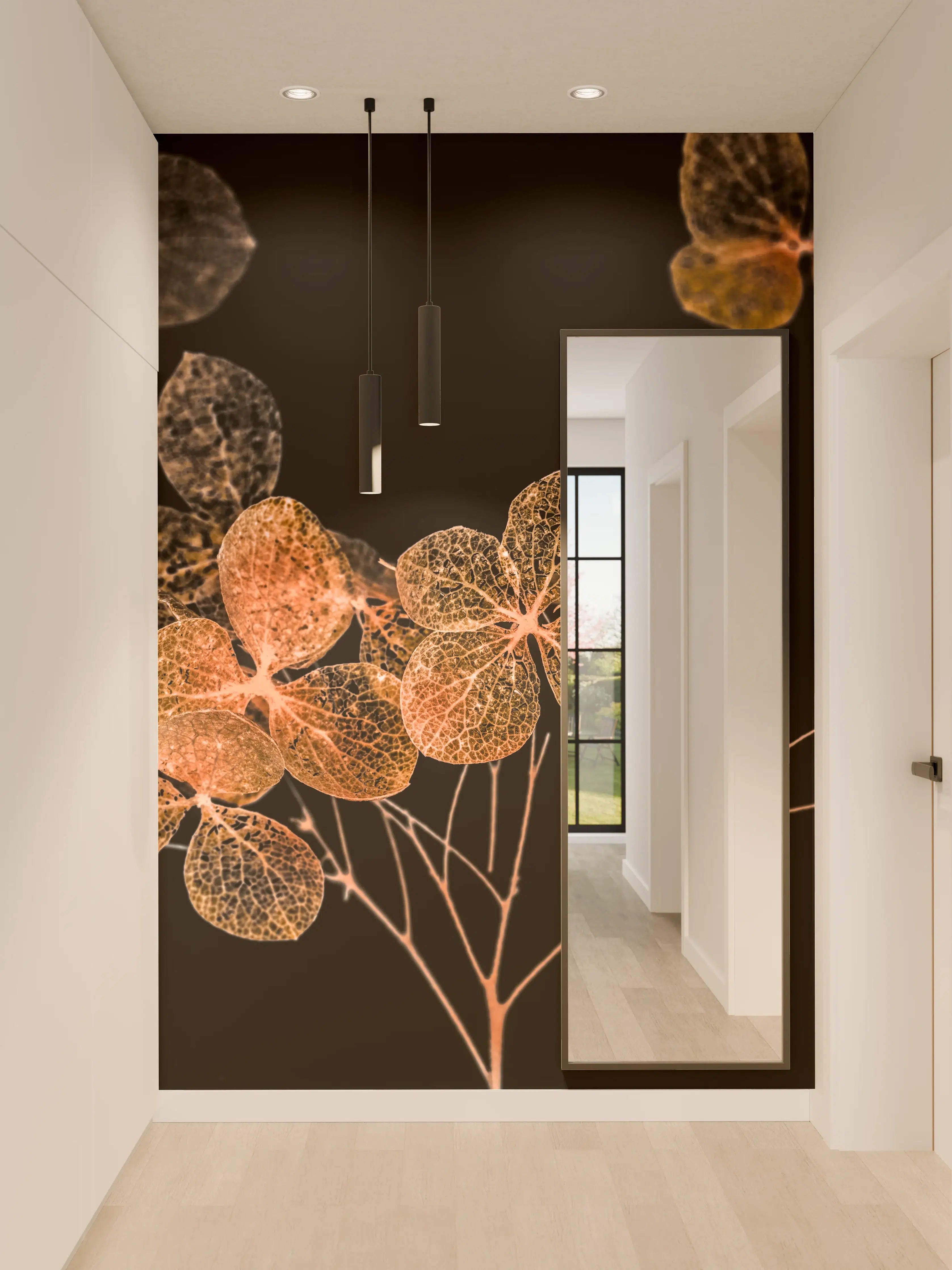 Wandverkleidung Flur - Elegante Pflanzenillustration mit transparenten Blättern