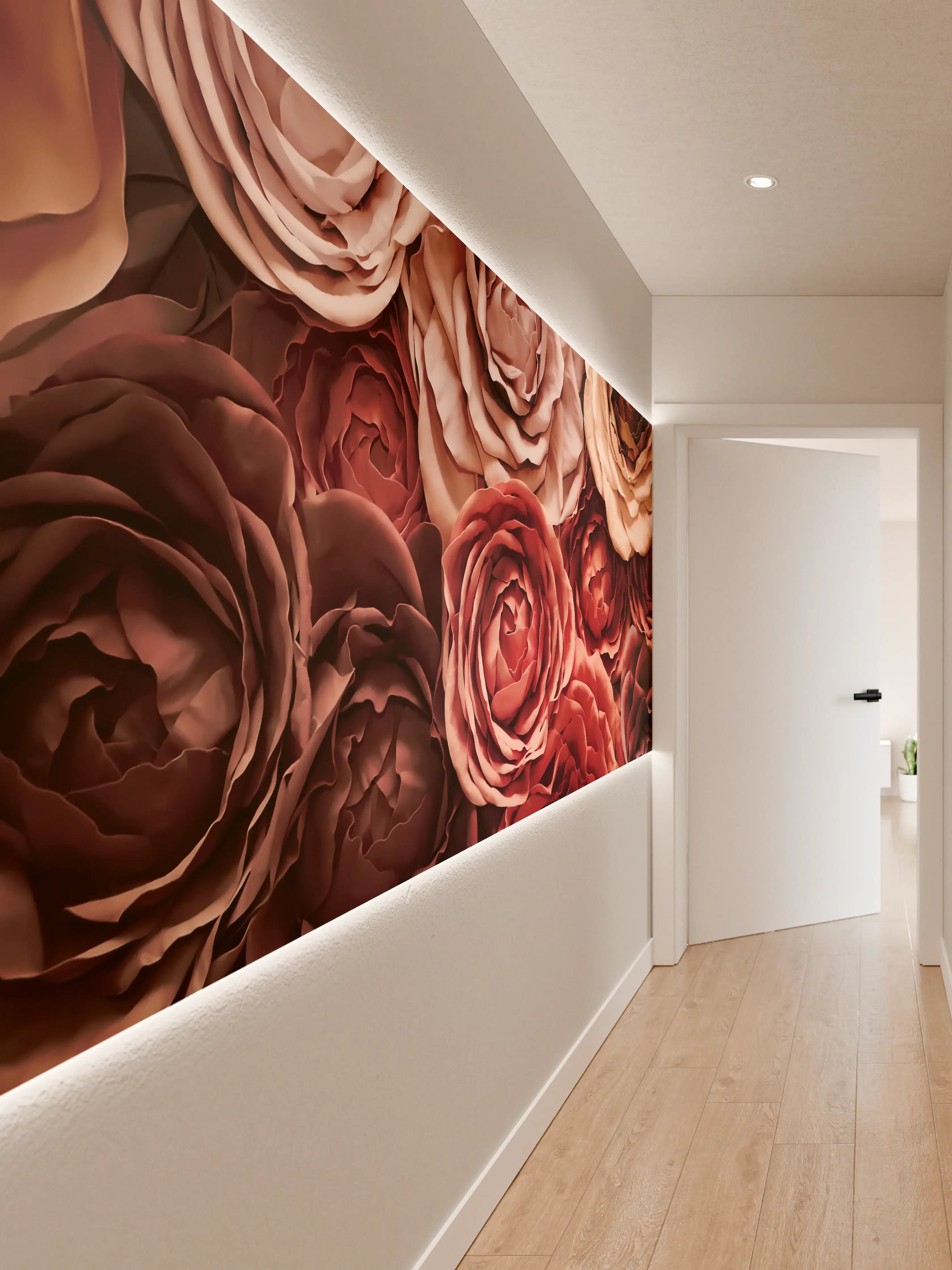 Wandverkleidung Flur - Elegante Rosen in warmen Tönen