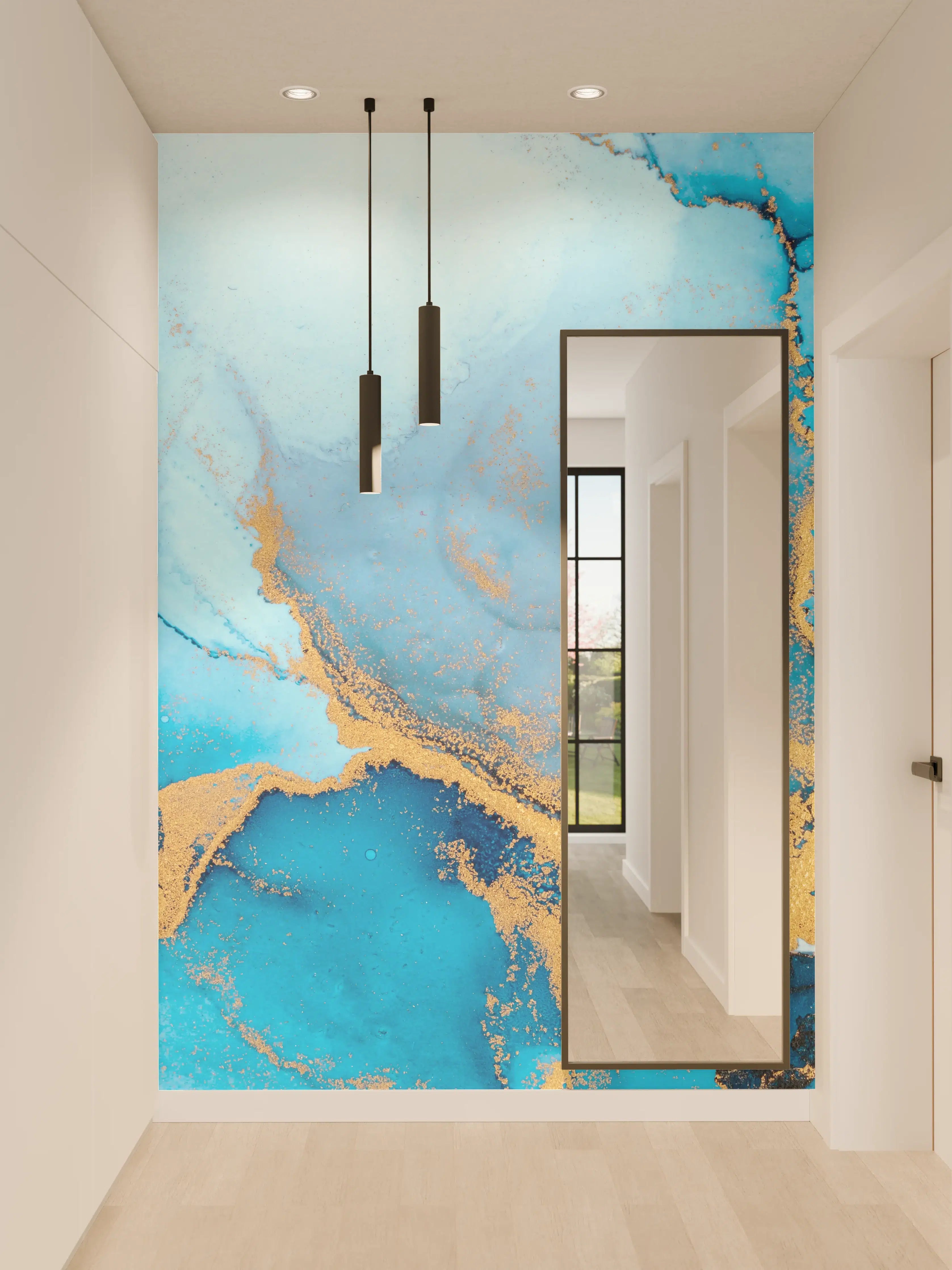Wandverkleidung Flur - Elegante Wasserfarbengestaltung mit Goldakzenten