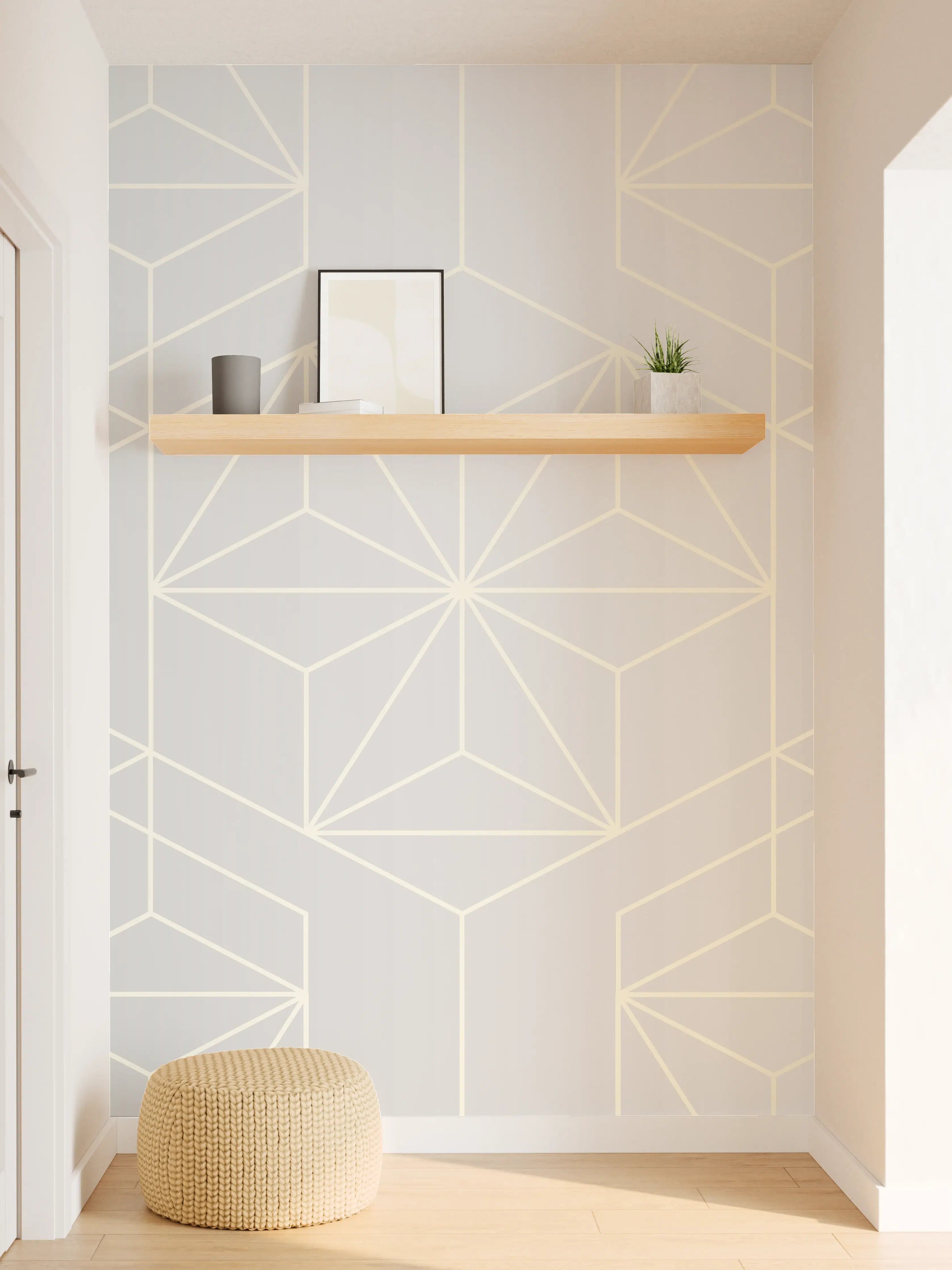 Wandverkleidung Flur - Elegante Weiß-Grau-Geometrie