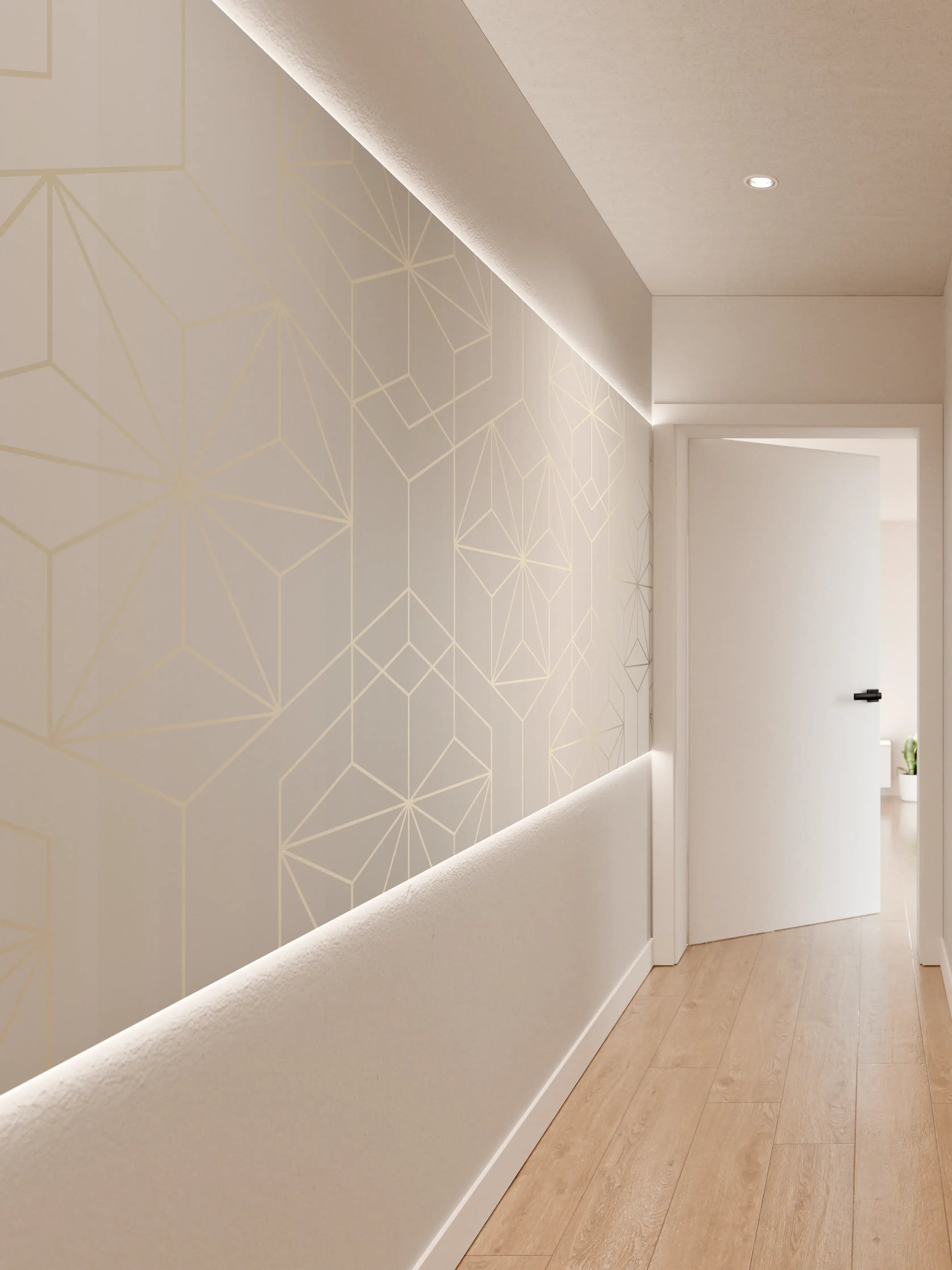 Wandverkleidung Flur - Elegante Weiß-Grau-Geometrie