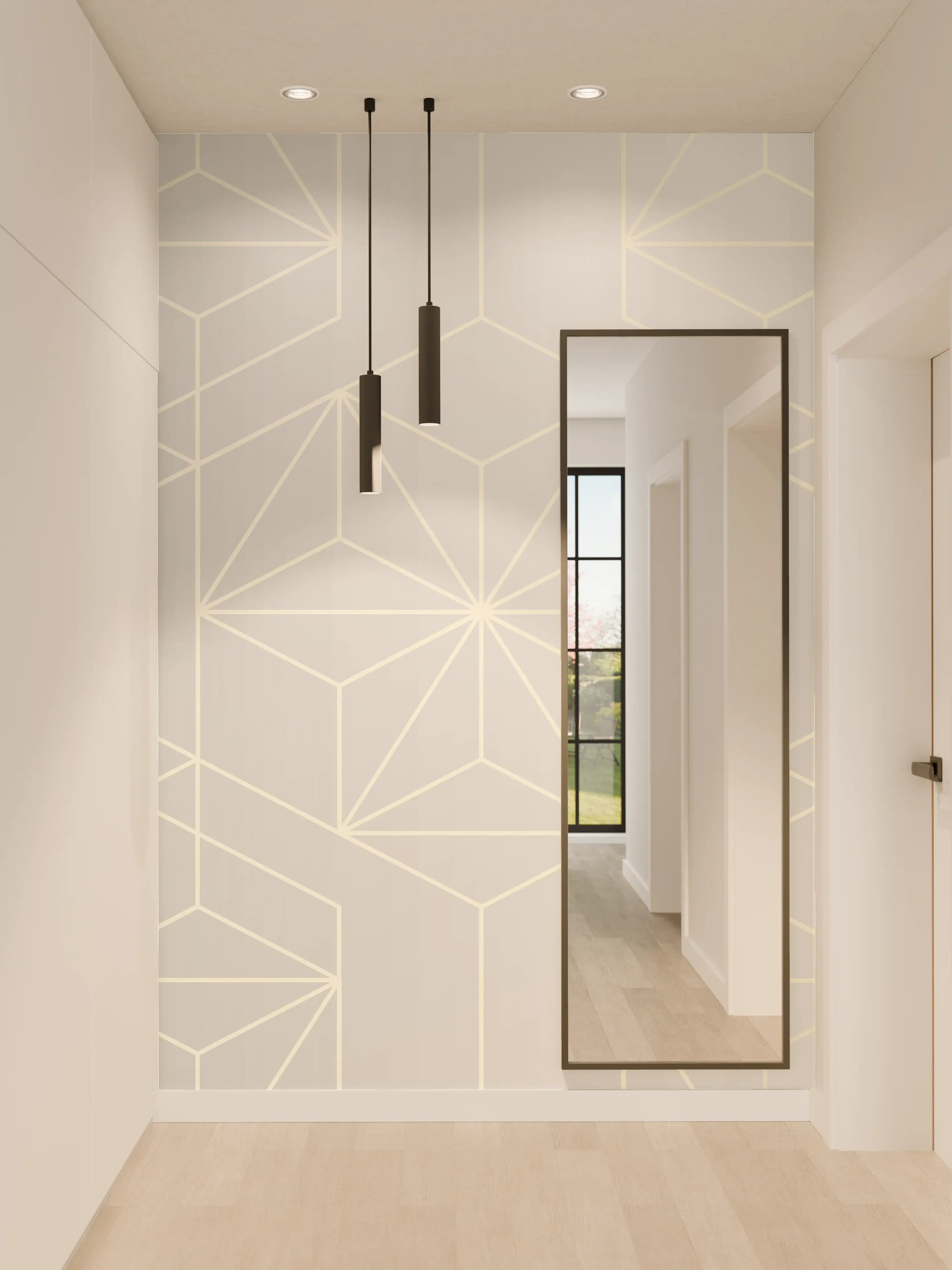 Wandverkleidung Flur - Elegante Weiß-Grau-Geometrie