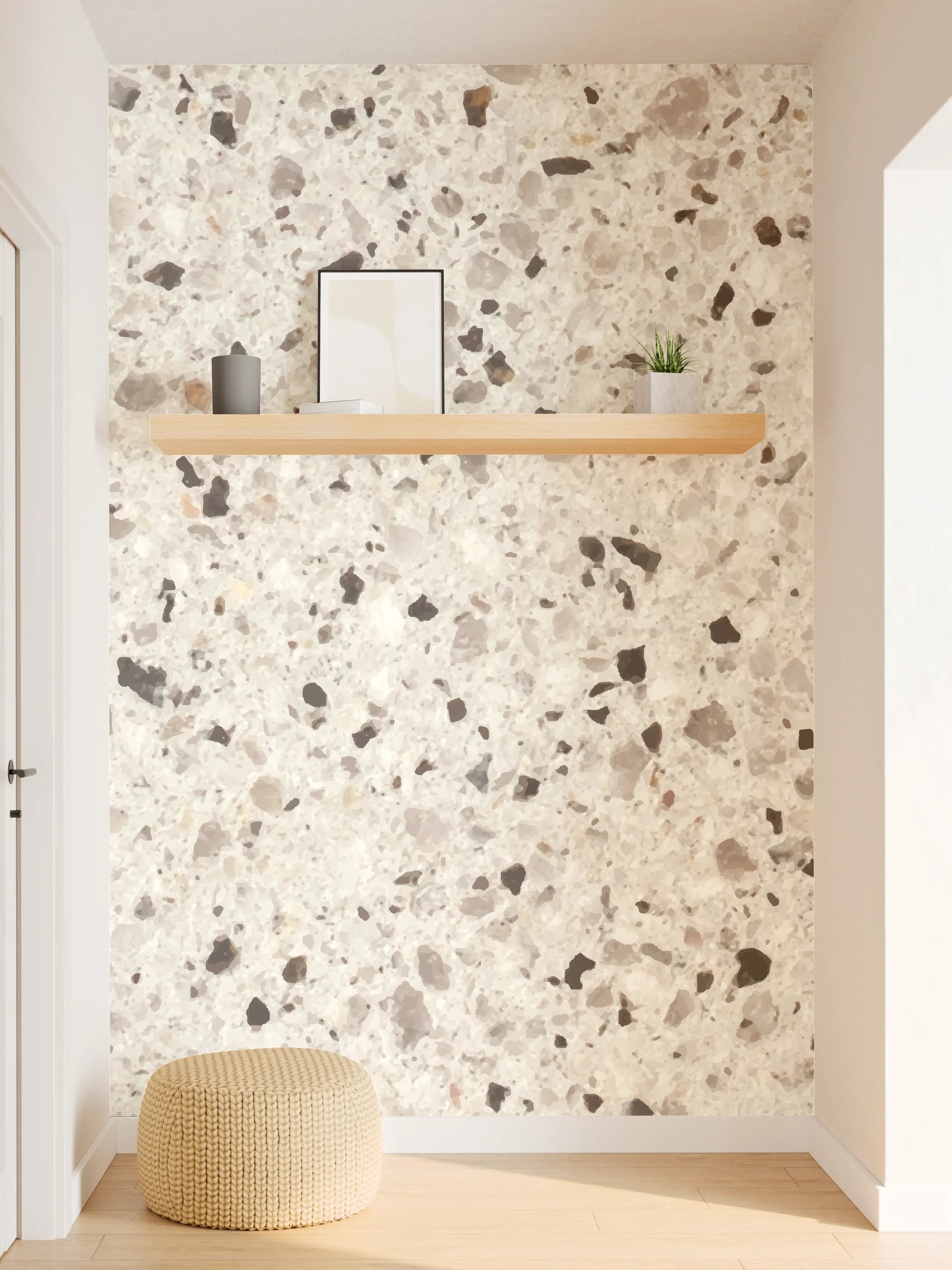 Wandverkleidung Flur - Elegante Weiß-Grau Terrazzo-Optik